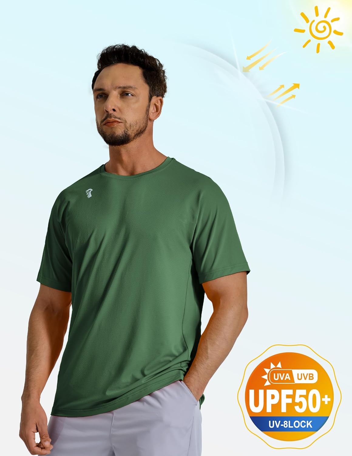 Men's UPF 50+ Sun Protection Athletic Shirts Short Sleeve Running Workout Gym Tshirts Quick Dry Swim Shirt for Rash Guard - Image 5