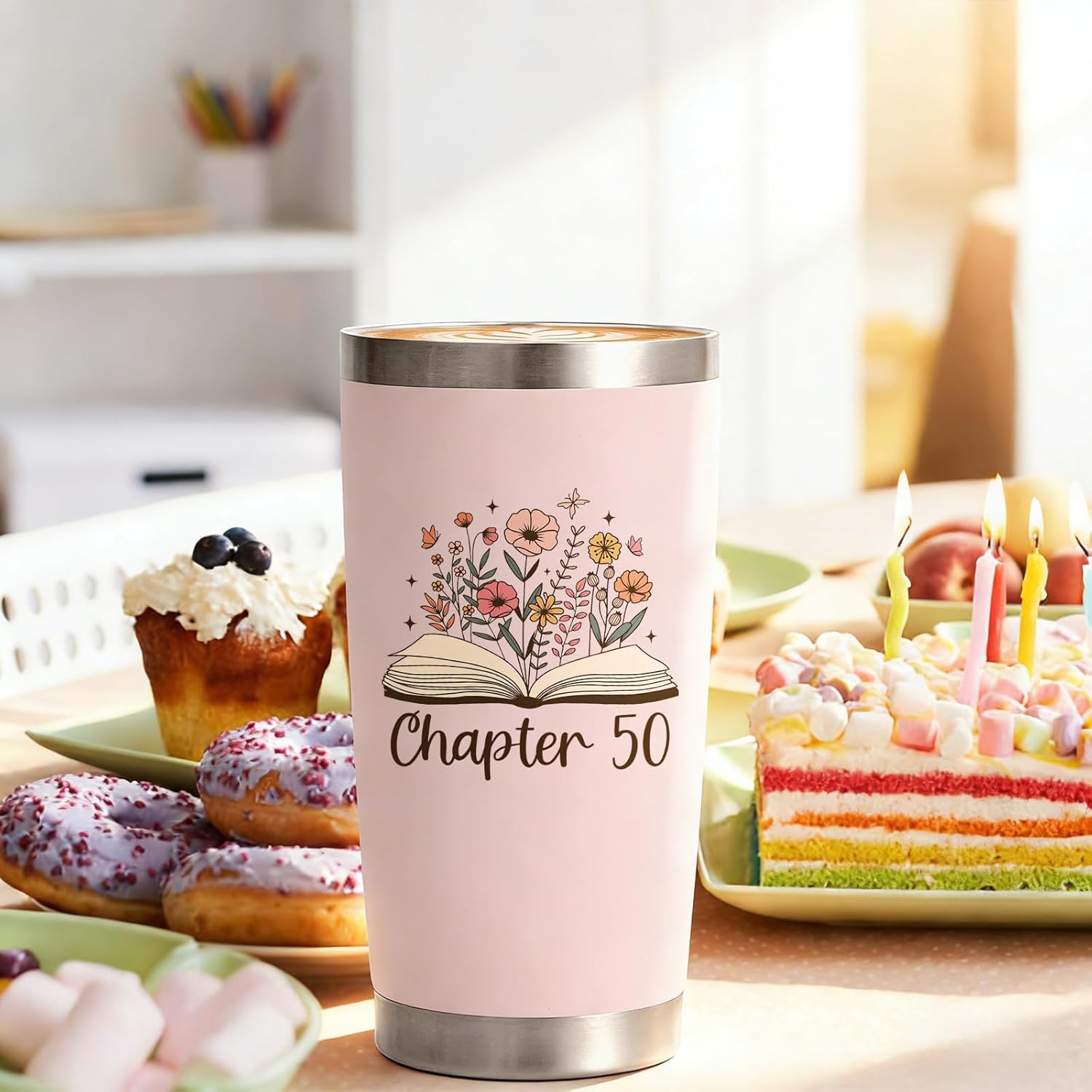 Qtencas 50th Birthday Gifts for Her, Chapter 50 20oz Insulated Tumbler with Lid & Straw, Makeup Bag, Notebook and Ballpoint Pen, Cool Gifts for 50th Birthday Women Sister Friends Wife Aunt Mom - Image 5