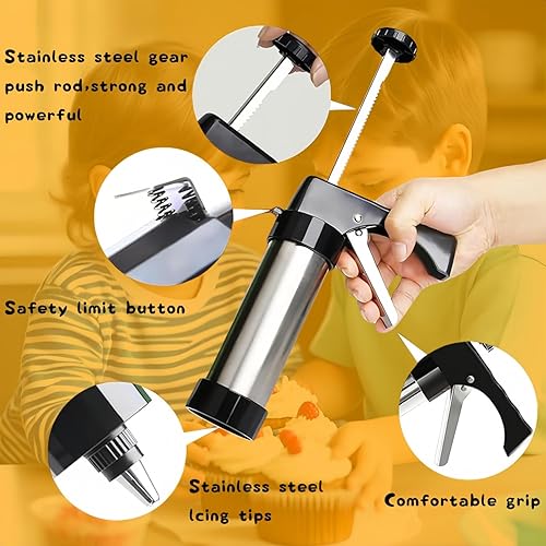 Miniatura 5 de Kit de pistola de prensa de galletas, acero inoxidable, 8 puntas de tubería, 13 discos de galletas, máquina de galletas y decoración