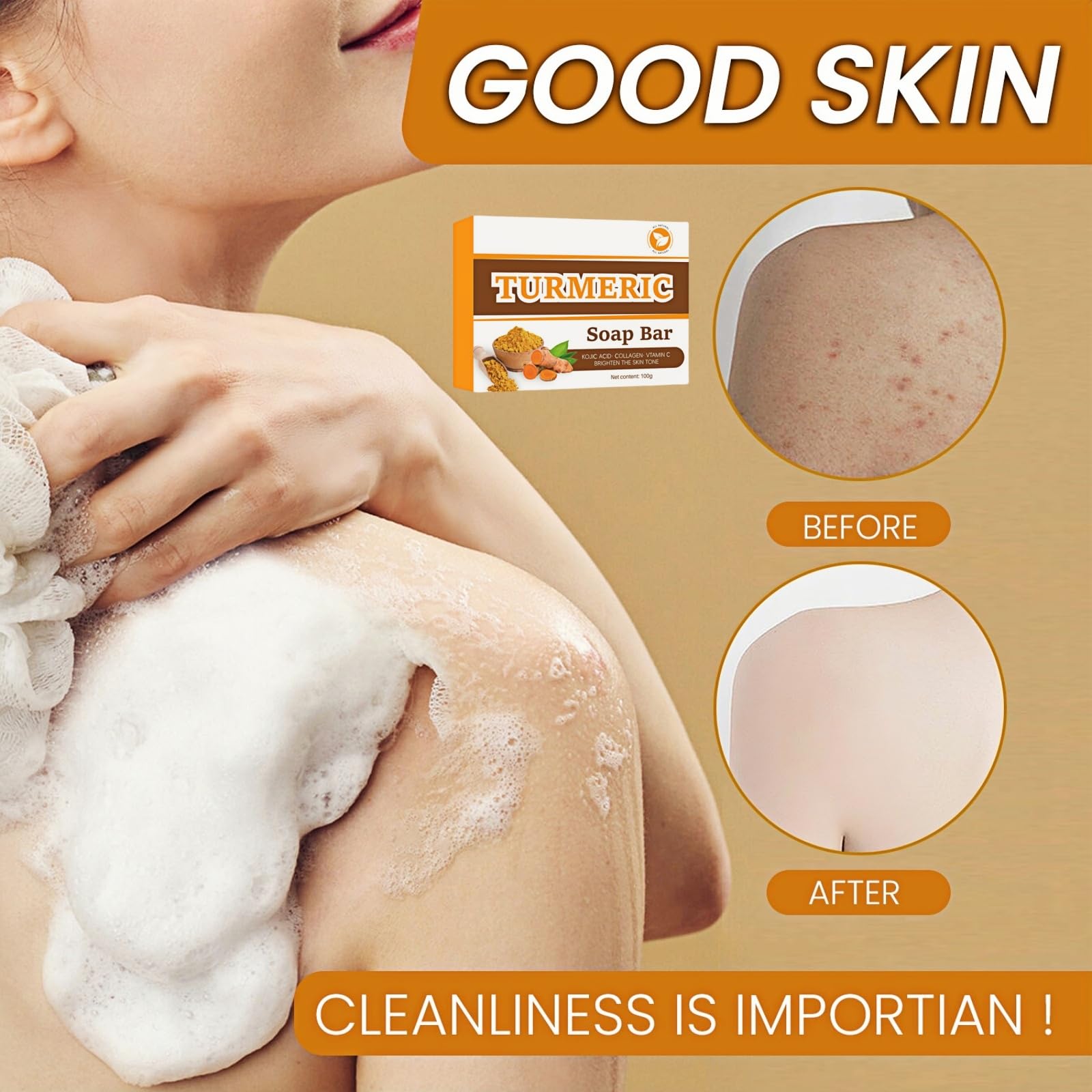 Turmeric Soap Bar, Natural Kojic Acid Soap, Turmeric and Kojic Acid Soaps, Brightens Skin - Image 2