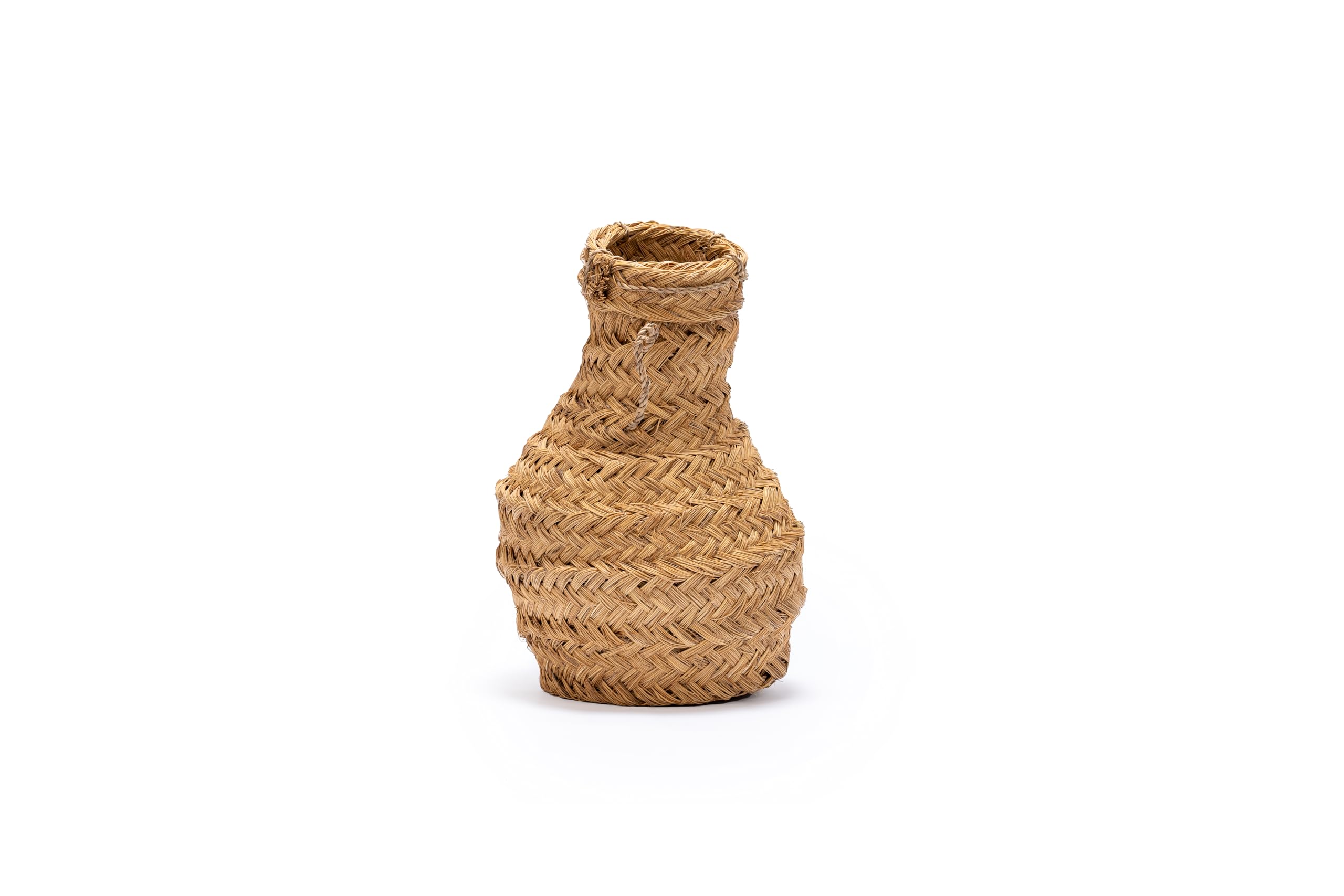 Jarrón de Esparto, Florero Decorativo de Mimbre, Artesanal Marroquí, Diseño Rústico con Asas, 40cm
