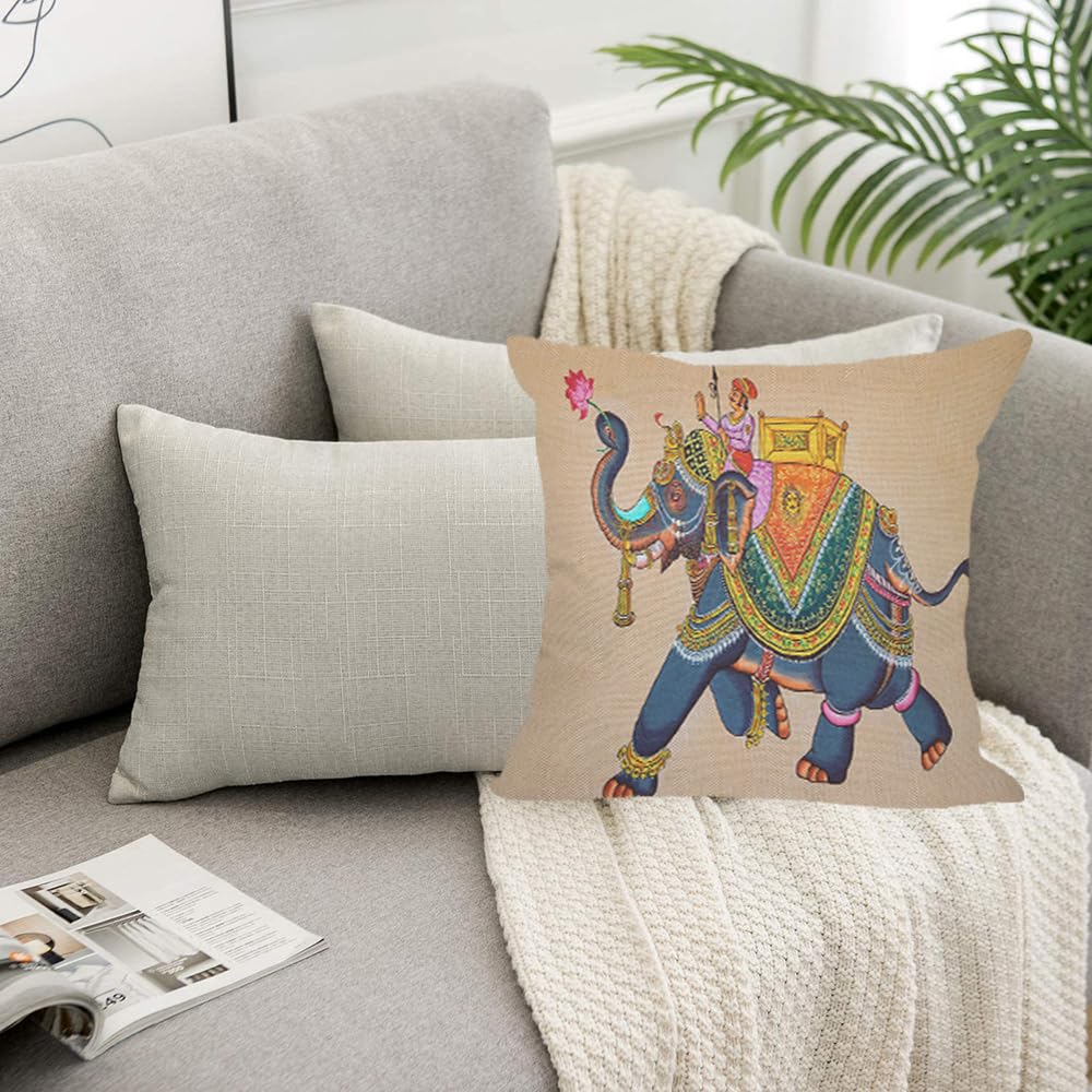 Orythyra Throw Pillow Case Cushion Cover Watercolor Elephant with Jockey Linen Pillowcases Pillow Cover Living Room Couch Bed Sofa Car Waist Cushion Cover Farmhouse 45X45 CM - Image 4