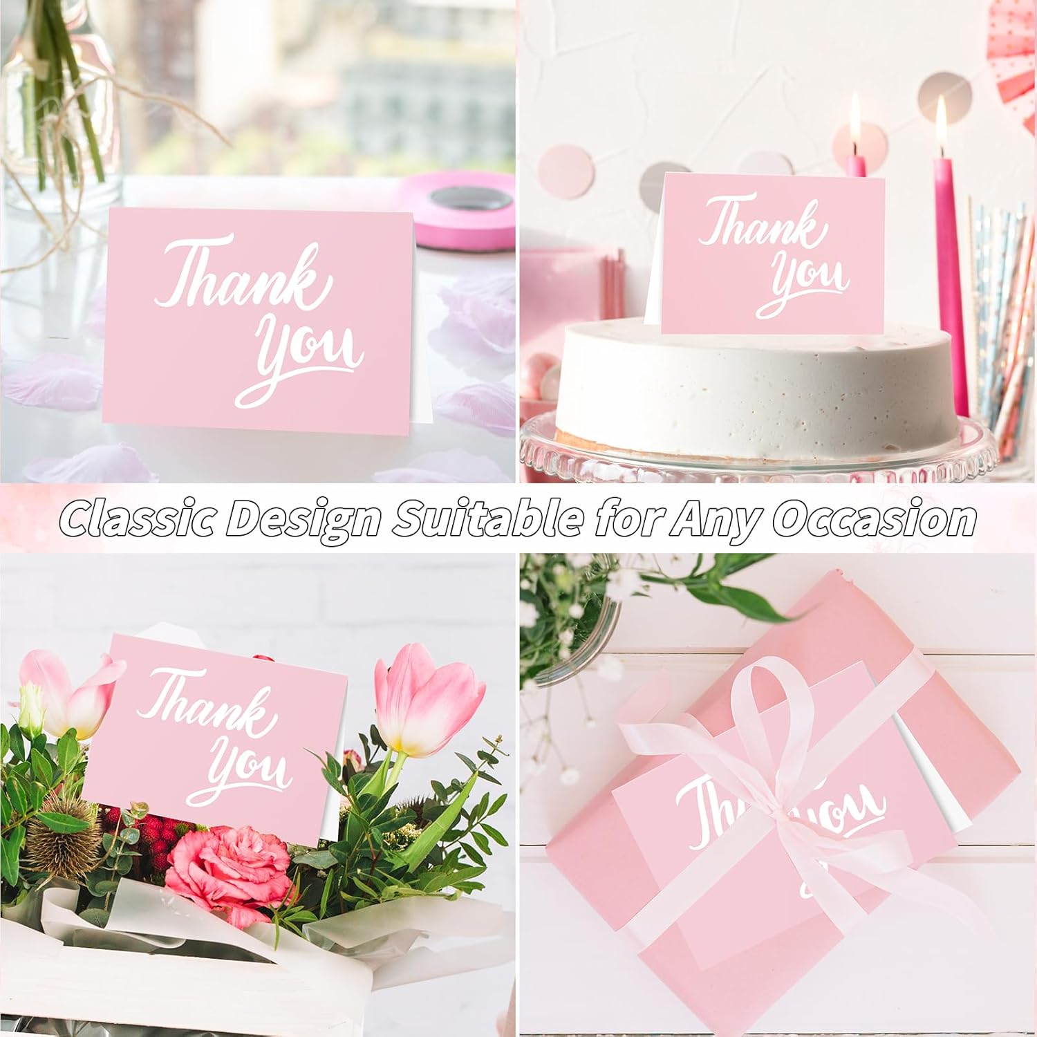 600 Pcs Pink Thank You Cards Bulk with Kraft Envelopes and Stickers 4x6 Inch Blank Thank You Notes Box Set Minimalistic Design for Business Wedding Baby Shower Graduation Bridal Shower Christmas