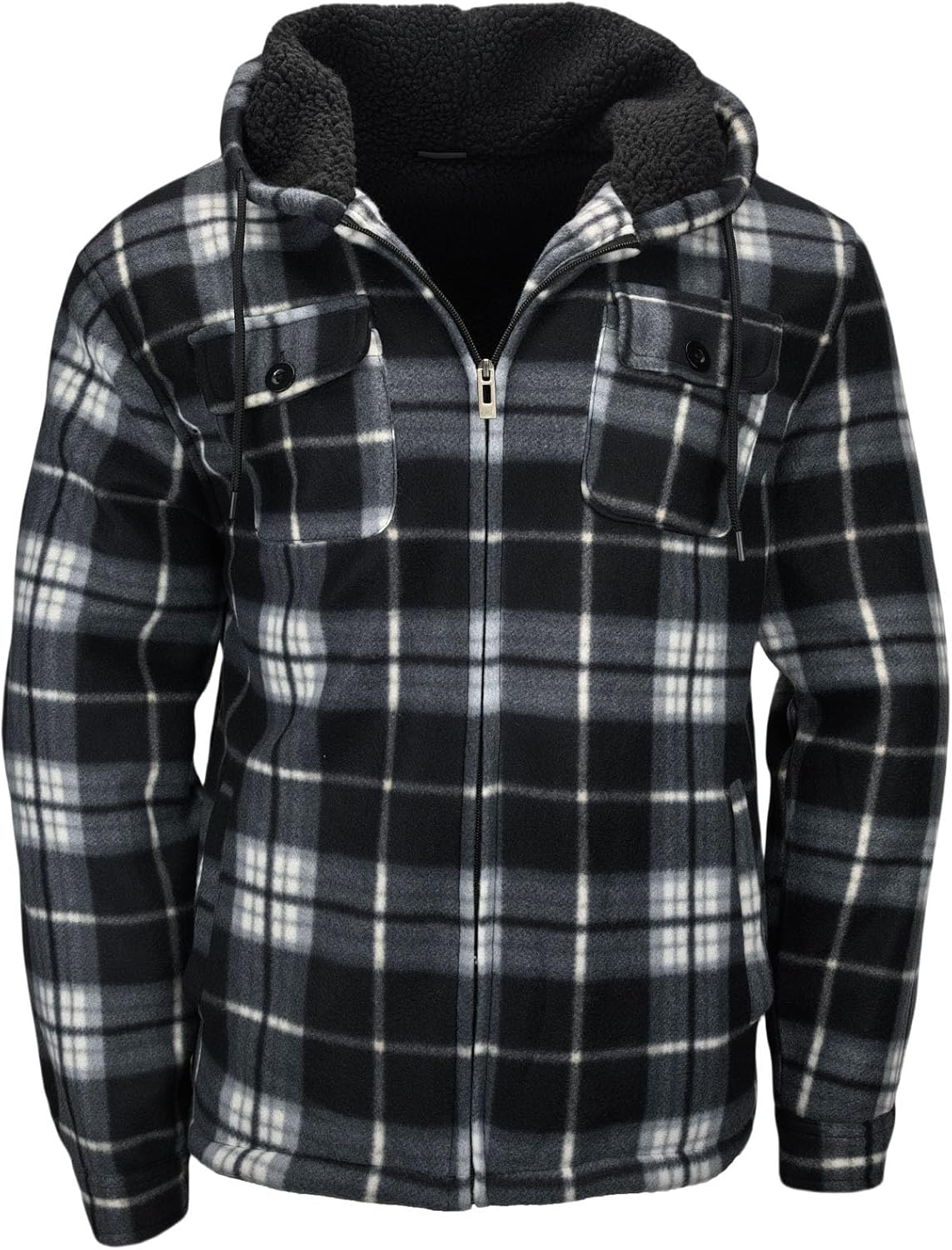 Winter Flannel Fleece Jackets for Men, Plaid Warm Sherpa Lined Coats With Hood Zip Up Hoodie Sweatshirt - Image 2