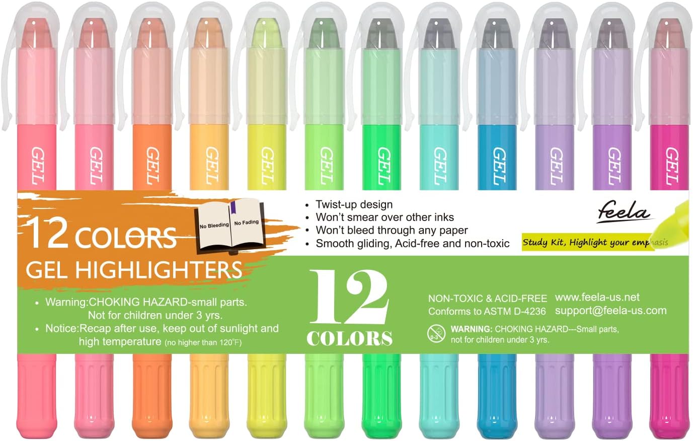 Feela 12 Colors Bible Gel Highlighters, Bible Gel Highlighter Markers Study Kit, Good For Highlighting Journal School Office
