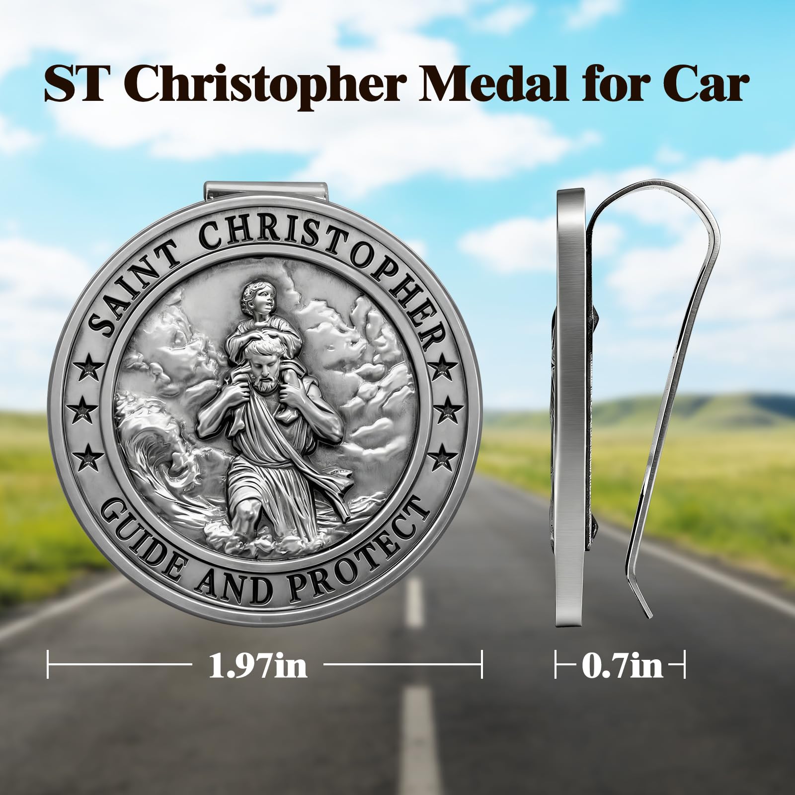 Saint Christopher Medal for Car Metal St Christopher Car Visor Clip Gifts for Catholic Men Talisman for Safety — view 6