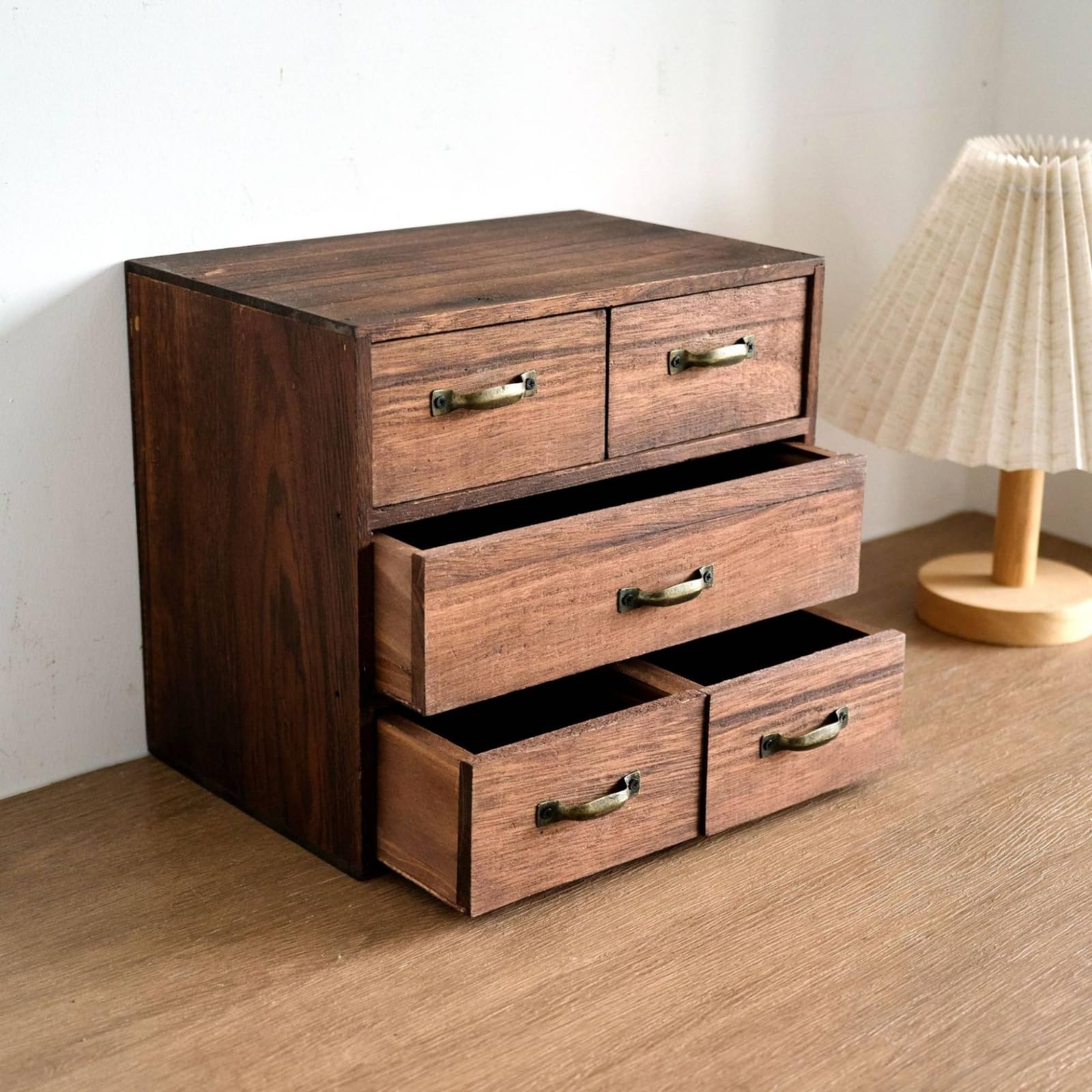 Cassettiera da Scrivania in Legno Massello Organizer Cassettiere Schedario Cassetti Portadocumenti Porta Ufficio 5 Vani Separazione Oggetti Piccoli Accesso Facile Adatta a Scrivanie Casa