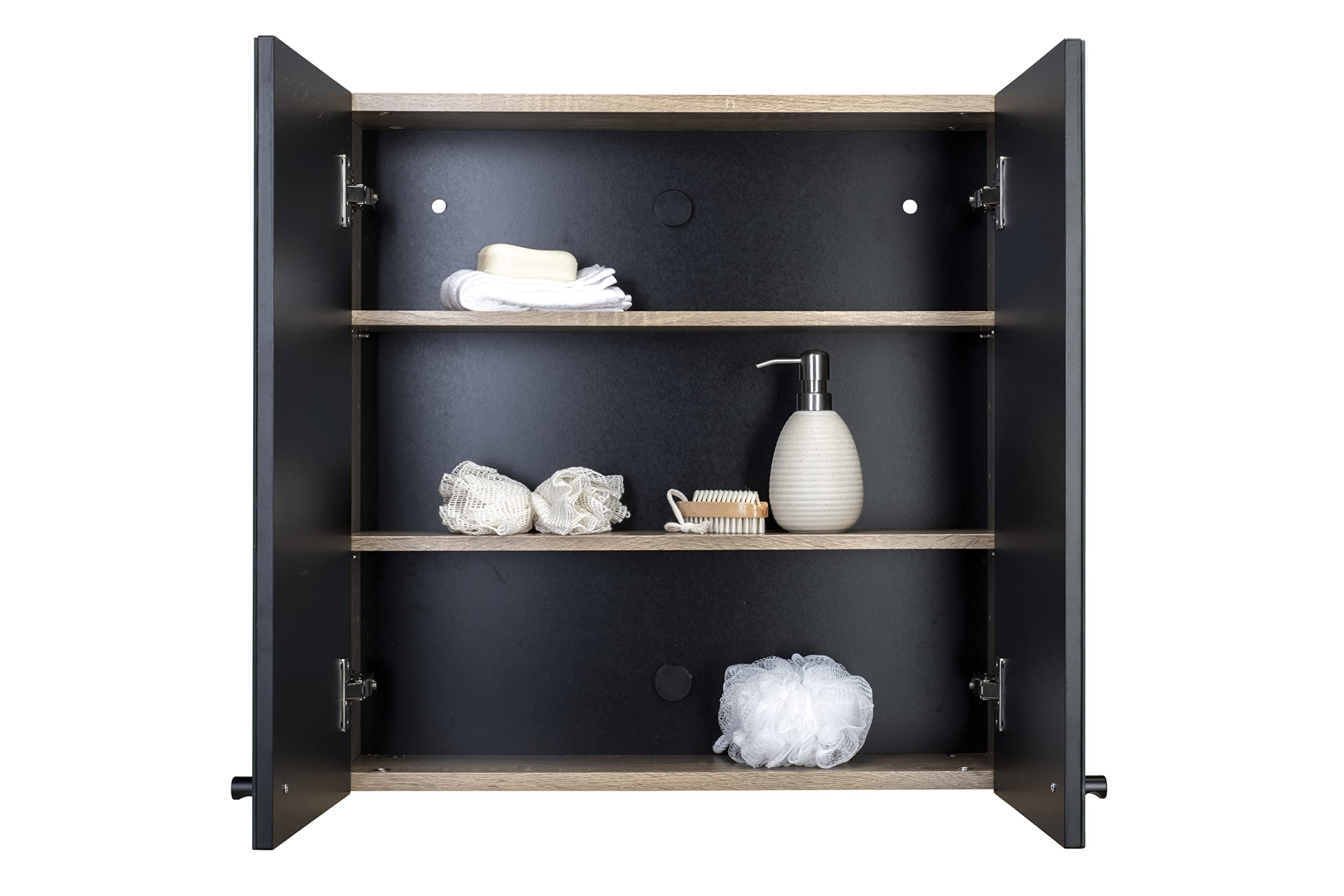 Croydex Armario de Doble Puerta con Espejo Flexi Fix de fácil instalación, Fabricado en Madera, Efecto Teca, 60 cm x 60 cm