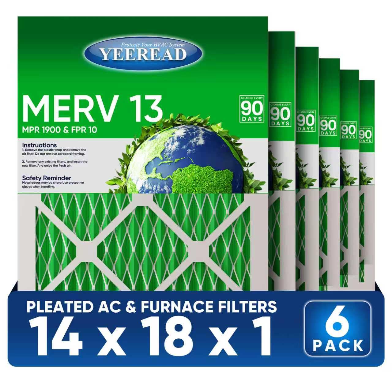 YEEREAD 14x18x1 MERV 13 6-Pack