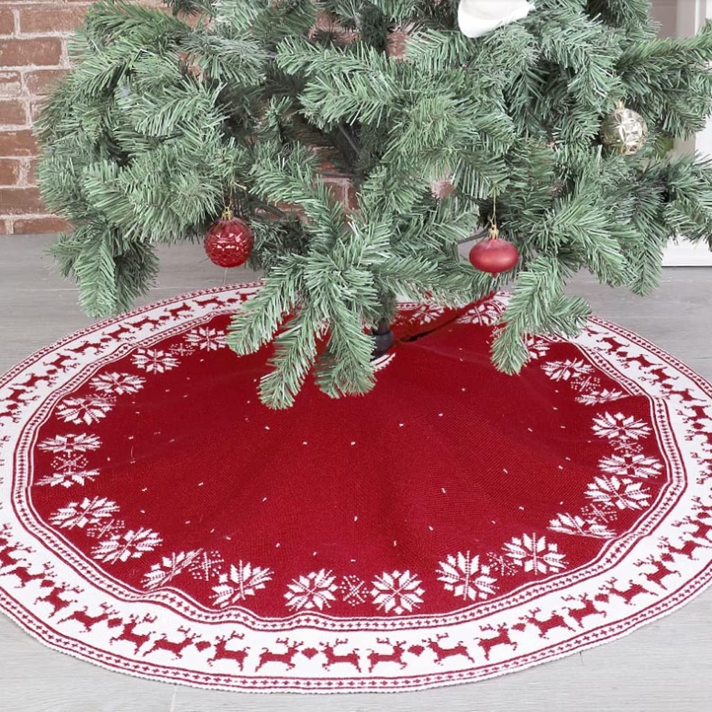 Tappeto per Albero di Natale Gonna Albero di Natale, Maglia Tappetino Albero di Natale Rosso for la casa Vacanze Decor Party Decorazioni Natalizie Gonna per Albero di Natale(122cm/48inch)