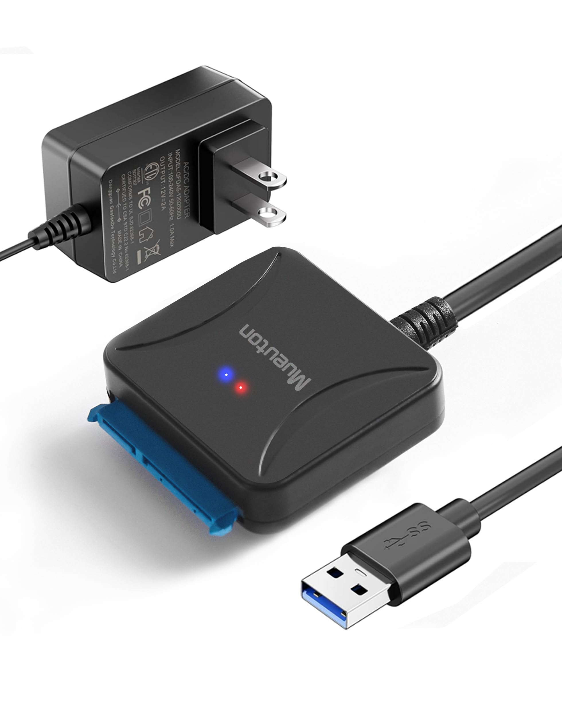 Mueuton SATA to USB Adapter, USB 3.0 to SATA III Hard Drive Adapter, Hard Drive Reader for 2.5/3.5 inch HDD SSD UASP with 12V/2A Power