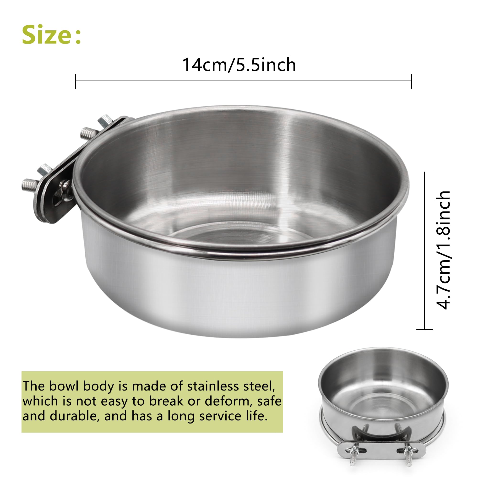 Large Bird Feeding Dish Cups,Parrot Food Bowl Cage with Clamp Holder Stainless Steel,Birdcage Coop Water Feeder for Cockatiel Parakeet Macaw Finches Lovebirds Small Dog Cat Animal(1 Pack, Large)