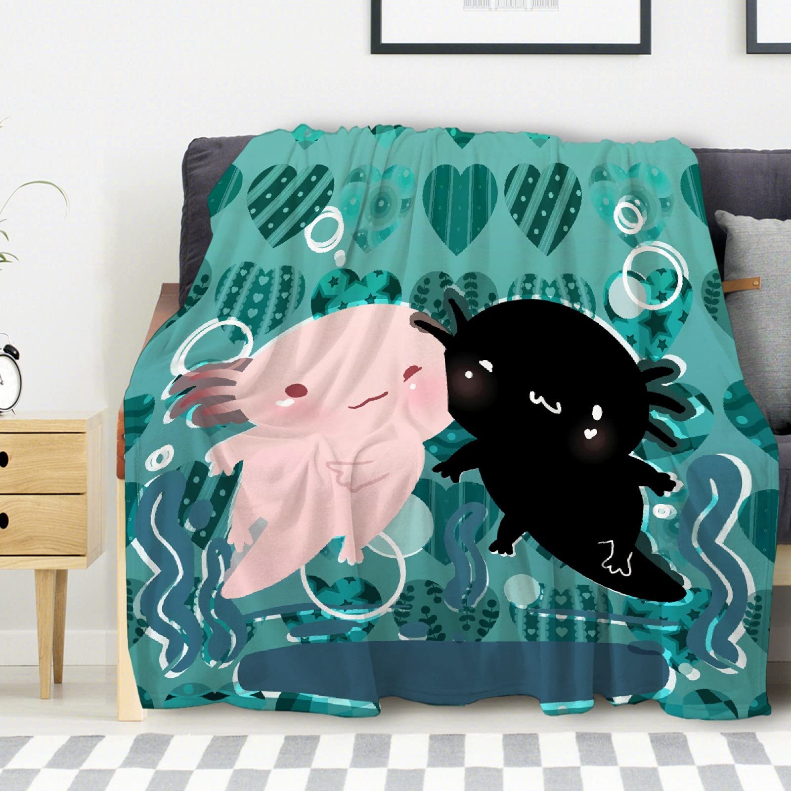 Avalokitesvara Cute Axolotl Flannel Blanket,Throw Soft Warm Fluffy Plush,Lightweight Microfiber for 