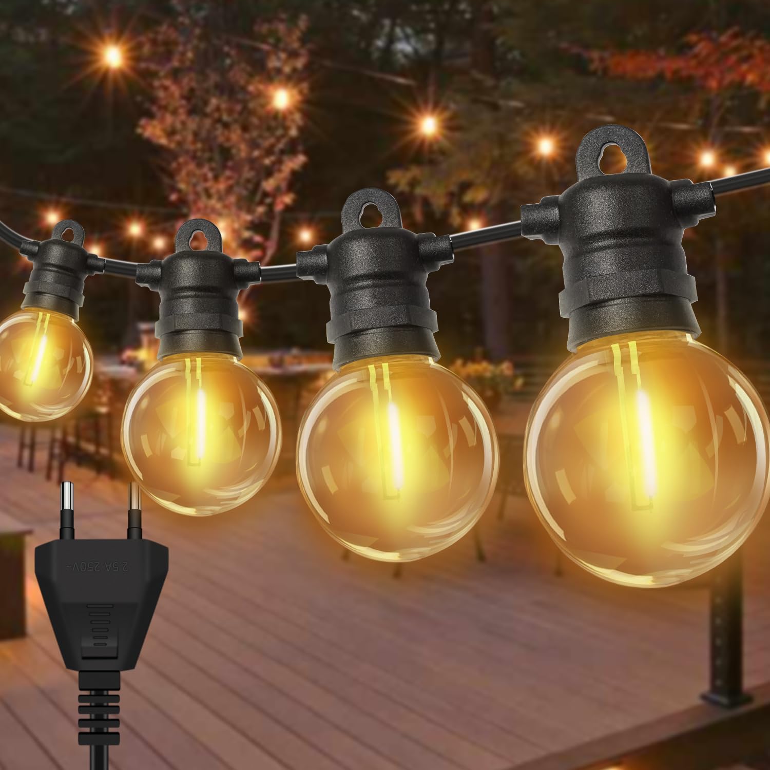 Bzavor 20M Lichtslingers Voor Buiten, 33 2 Onbreekbare Lampen IP65 Waterdicht Lichtsnoeren Voor Buiten, Warmwitte Buitenlichtslingers Voor Tuinen, Balkon Terras Bruiloft Party Binnenplaats Patio