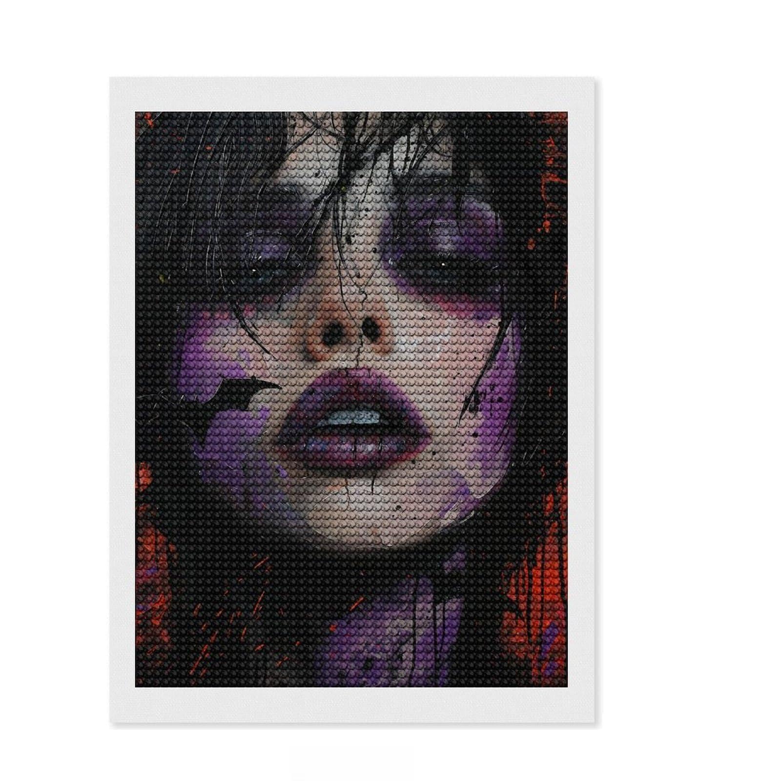 Junmoney Gothic Fashion Round Drill Diamond Painting 12"x16", Easy to Follow Symbols, with Tool Kit, Aesthetic Room Decor, Birthday Gift