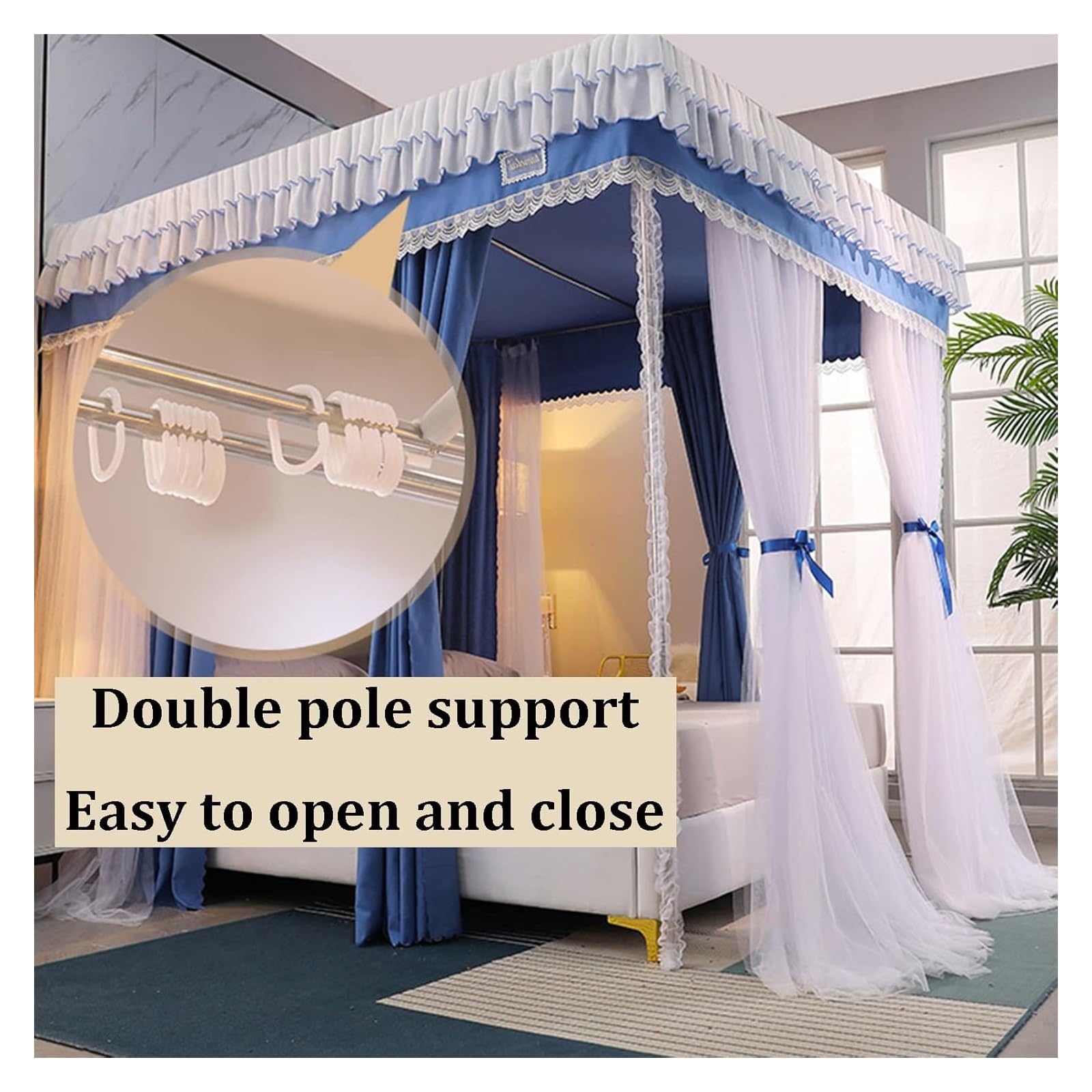 Moskitonetz Bett Doppelter Luxus-Betthimmel, Schlafzimmer-Moskitonetz-Bettvorhang(200x220x200cm)