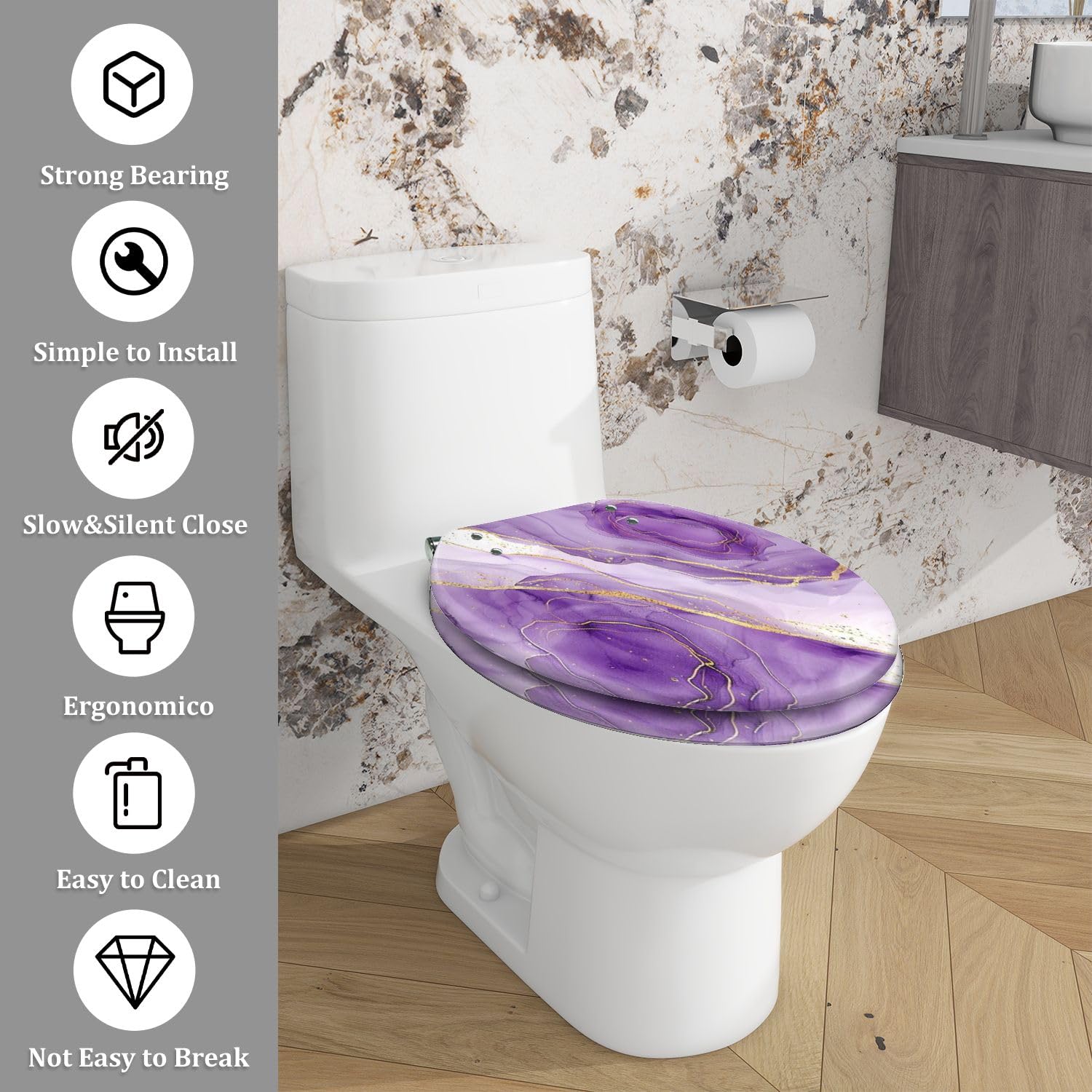 Sedile WC generico allungato in resina con chiusura ammortizzata e sgancio