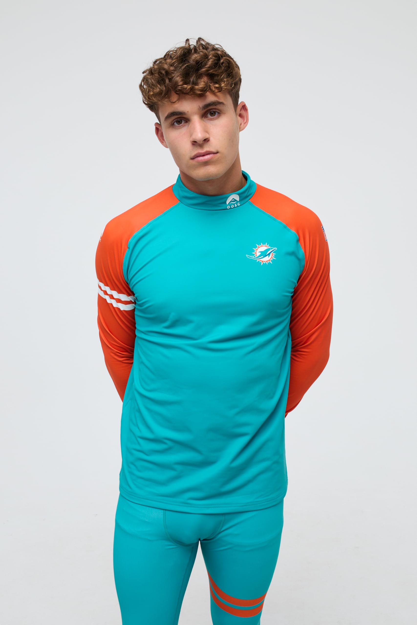 OOSC Mens Miami Dolphins - X NFL Baselayer Top, Orange, XL EU