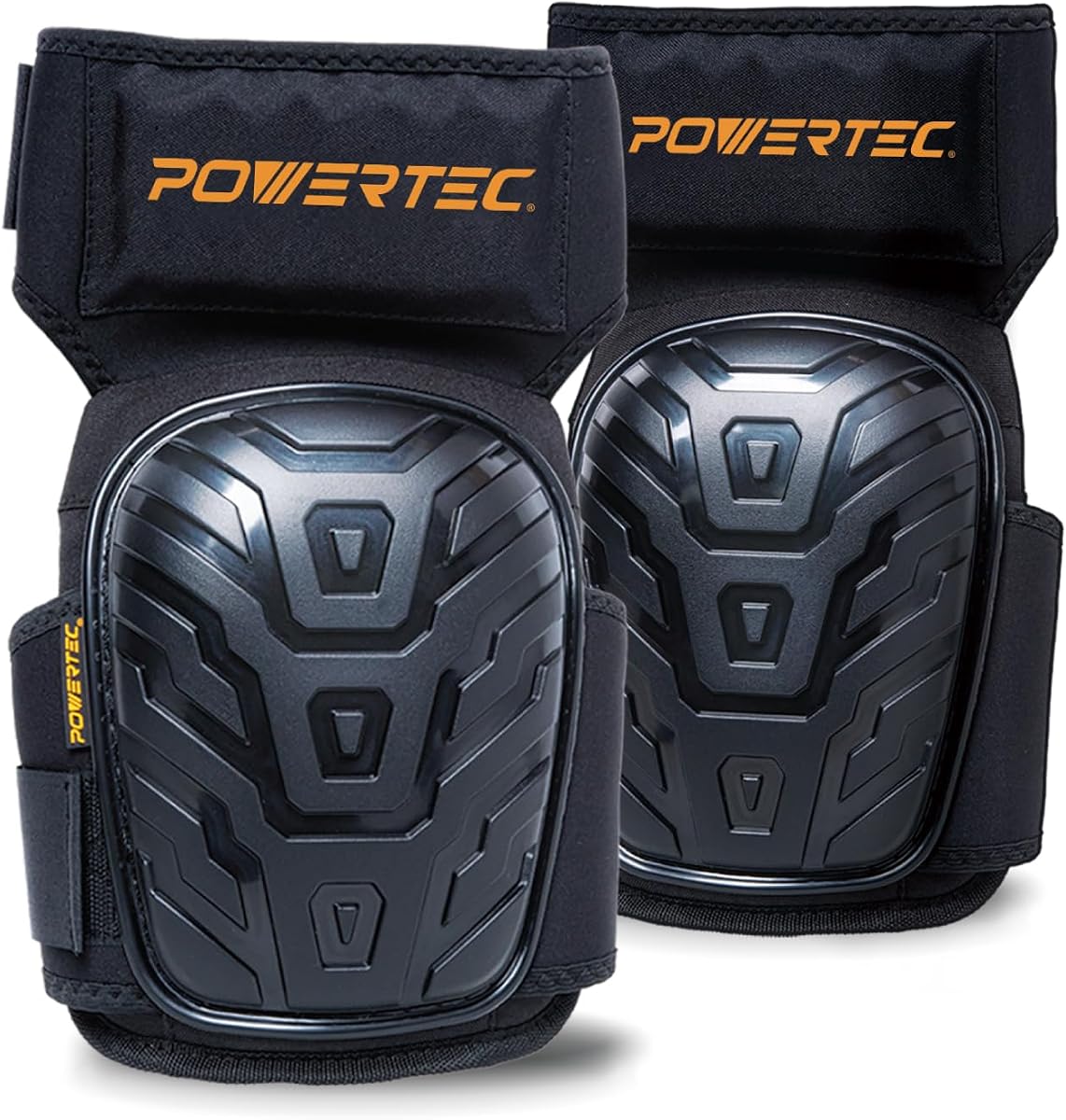 POWERTEC Rodilleras de seguridad para hombres y mujeres, rodilleras con correas ajustables para los muslos, carcasa resistente, espuma suave y cojín de gel grueso para trabajo, construcción, pisos, techos (71879V)