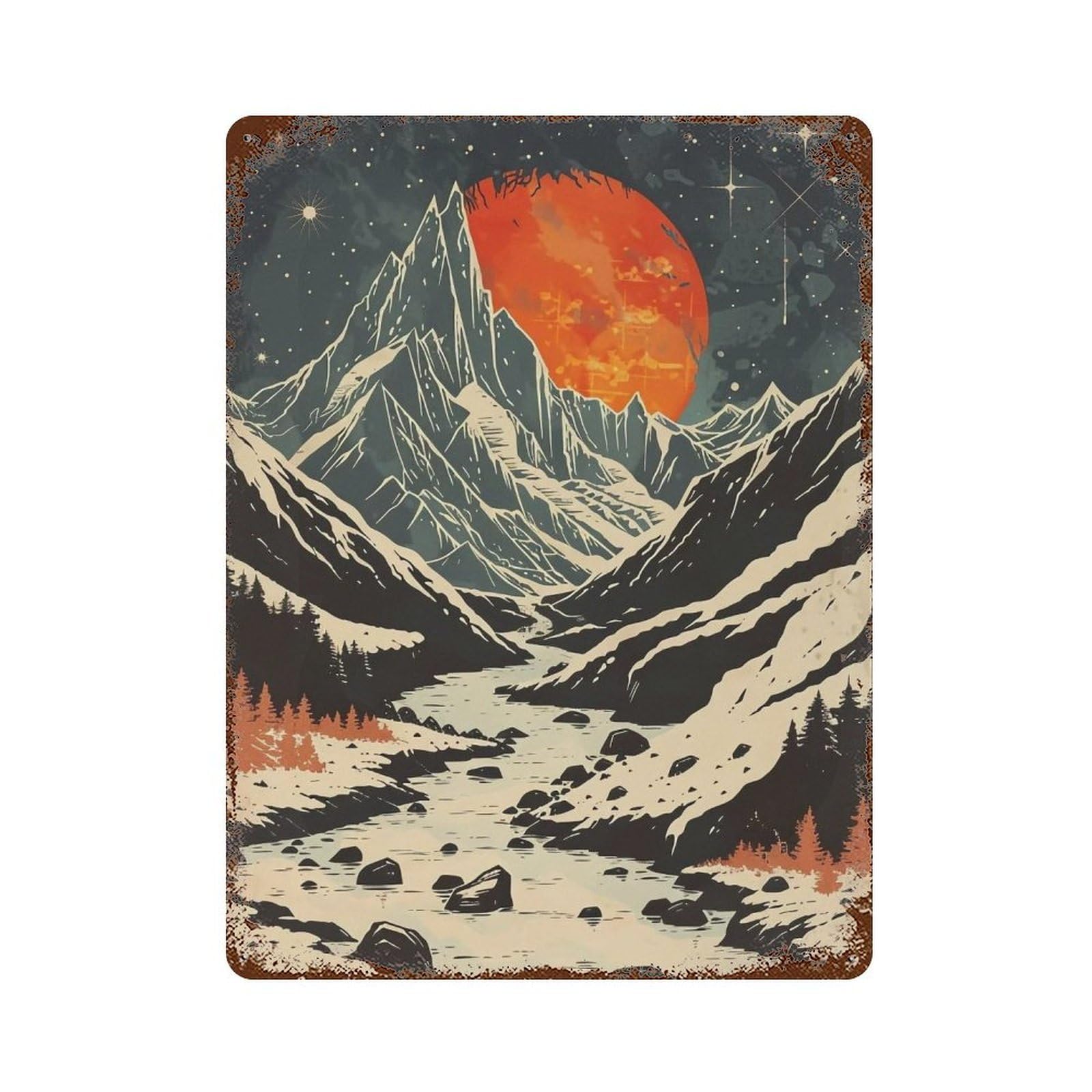 Wihyrtui Style Snow Peak Sunset Vista 04 Wall Retro Iron Metal Tin Sign Vintage Art Poster Modern Home Cofffee Club Art Bar Shop Decor 40X30cm