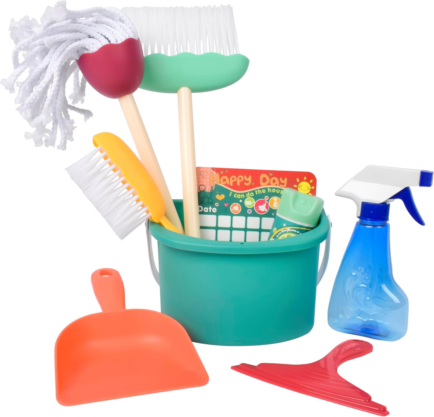 10 Piece Toddler Cleaning Set – Pretend Play Housekeeping Toys with Mop, Broom, Bucket, Dustpan & Accessories for Kids