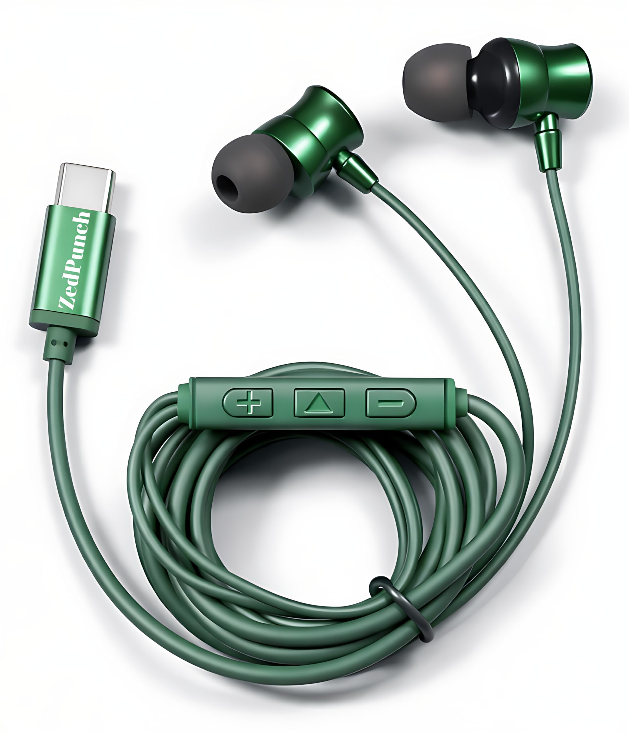 ZedPunch Wired Earphones with Mic, Type-C Jack, 10mm Dynamic Bass Drivers, Magnetic Metal in-Ear Headphones, Low Latency Sound for Gaming, 3 Button Control, HD Calling, Voice Assistant, Green (Green)-image-37
