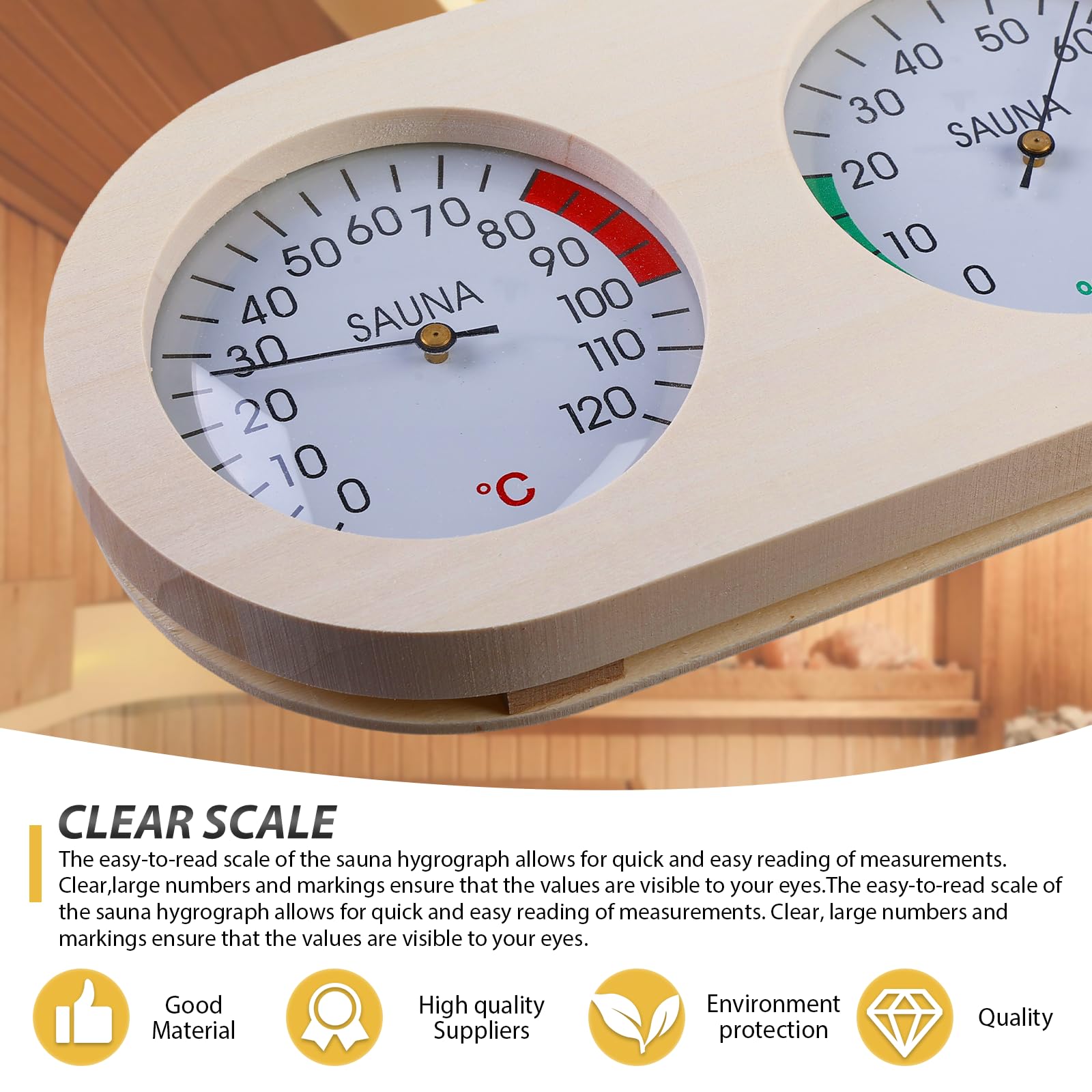 Madera Termohigrómetro de Sauna: Higrotermógrafo de Madera para Sauna 2 en 1, Termómetro e Higrómetro para Sauna, Sauna Accesorios para Sala de Vapor, Escala Precisa para Sala de Vapor