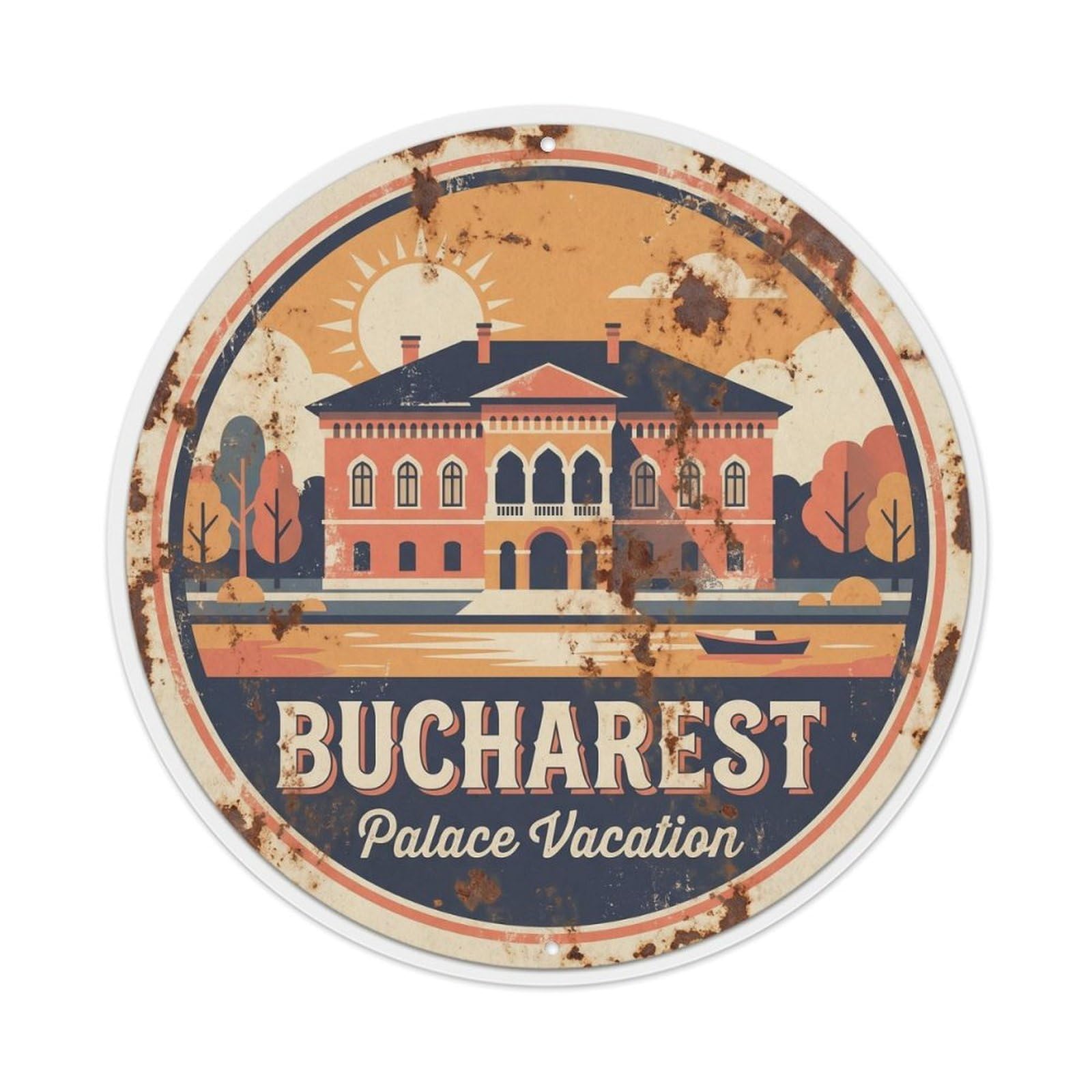 Vintage Travel Bucharest Palace Vacation Metal Tin Sign