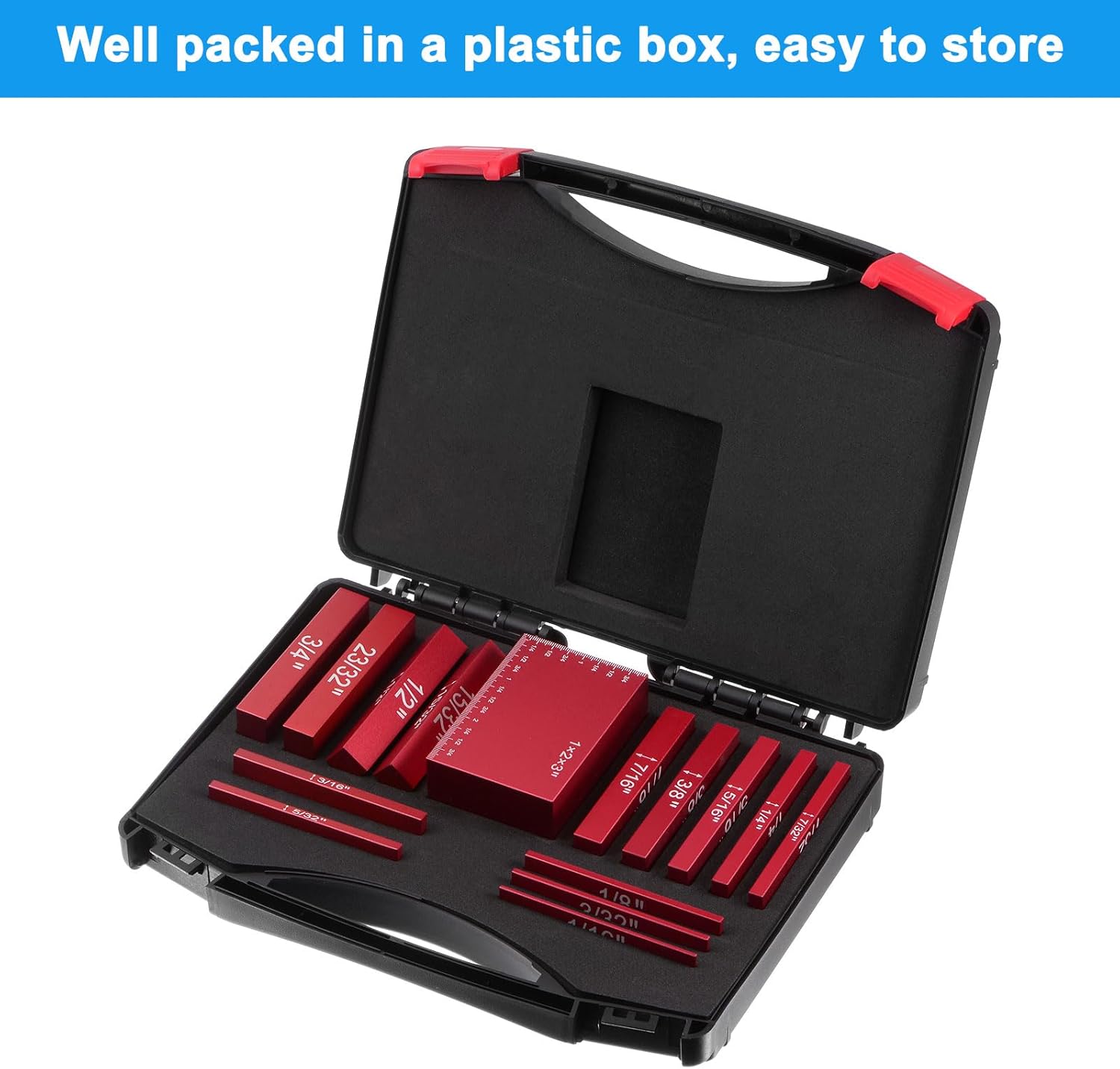 HARFINGTON 15pcs Setup Block Height Gauge Set, 1/16"- 3" Precision Aluminum Router Table Set Up Bars with Laser Engraved Size Markings for Carpenter, Construction, DIY Handyman, Red