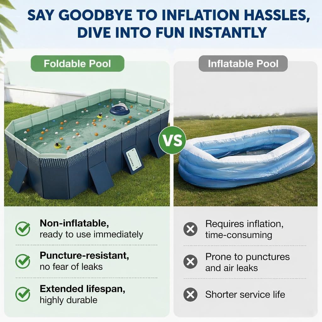 Piscina para niños pequeños, piscina plegable segura poco profunda con superficie lisa de PVC para niños pequeños y bebés, piscina de jardín de configuración rápida para juegos sensoriales y diversión