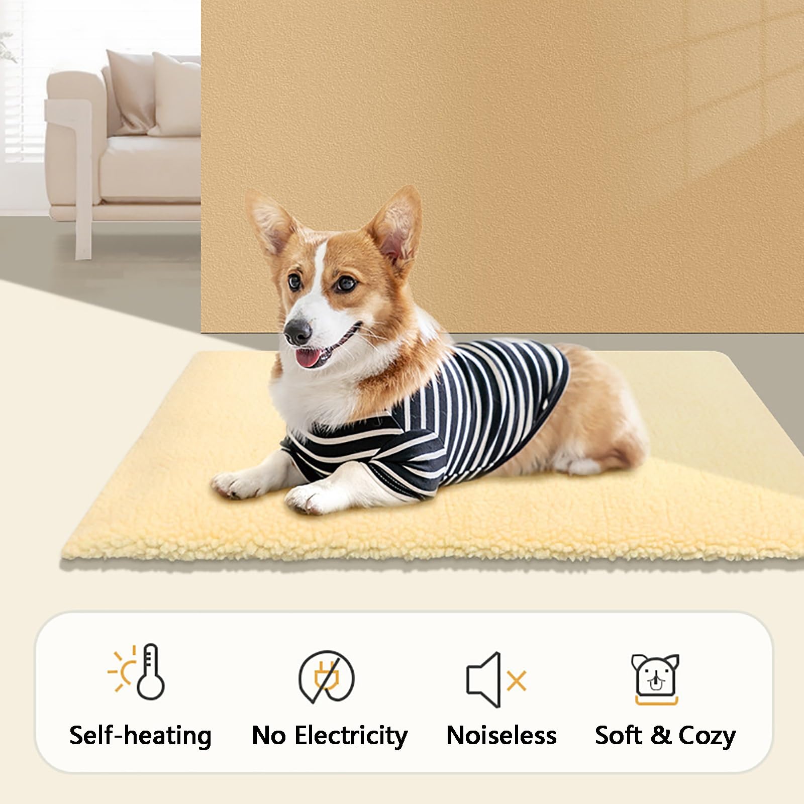 Selbstwärmende Haustiermatte für Hunde und Katzen, Selbstheizende Tierliegematte, Bequem und Warm, Maschinenwaschbar, für Boden, Bett, Sofa(Beige,XX-Large)