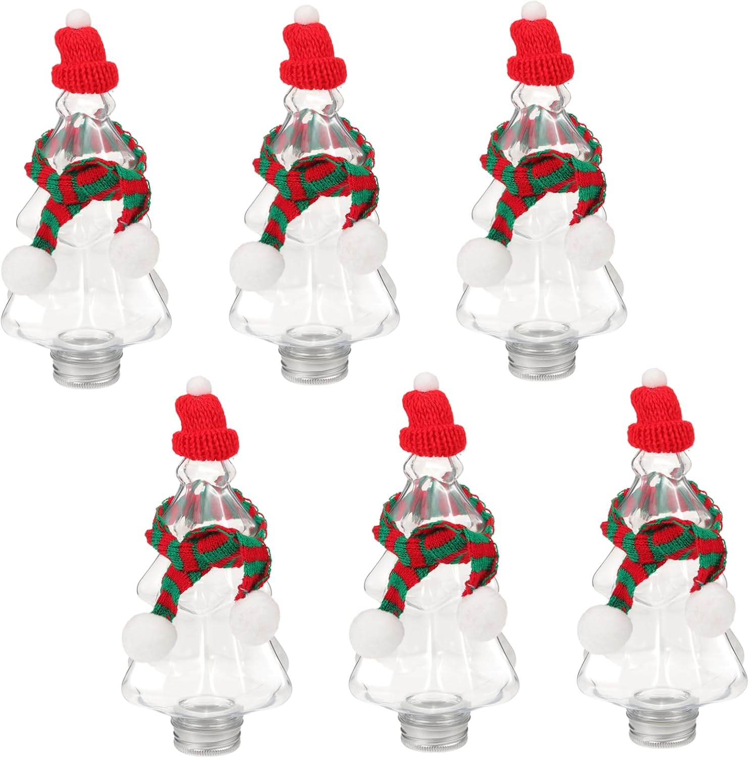6 Set Christmas Tree Shaped Candy Jar Fillable Ornaments for Holiday Treats Reusable Pet Storage Bottles for Juices Milk Yogurt and