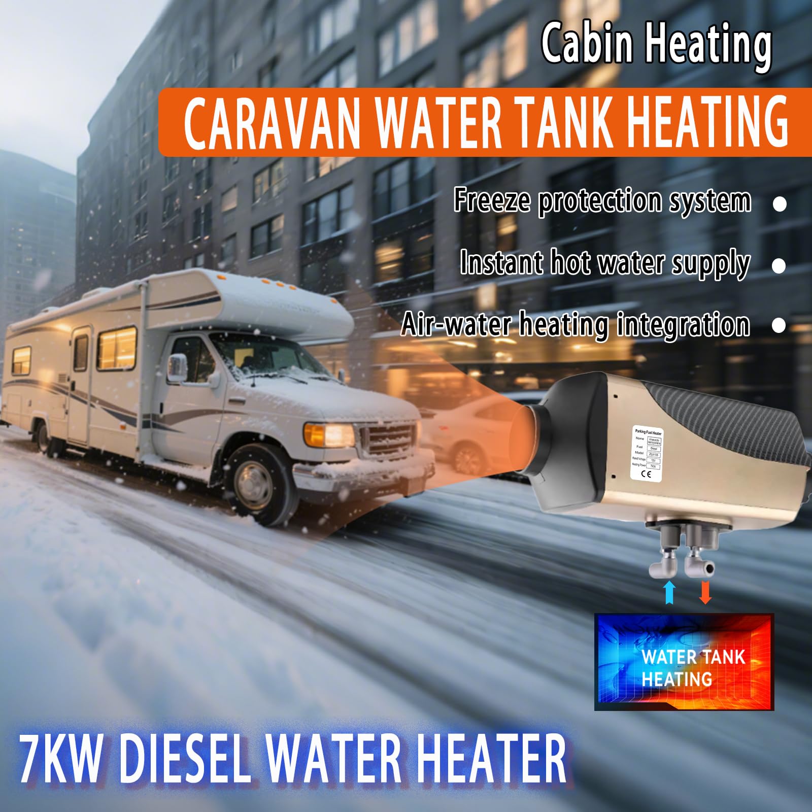Calentador diésel de 12 V y 7 kW con calefacción integrada de agua y aire con pantalla LCD, calentador diésel para autocaravanas, calentador nocturno diésel de 12 V, calentador de agua para vehícul