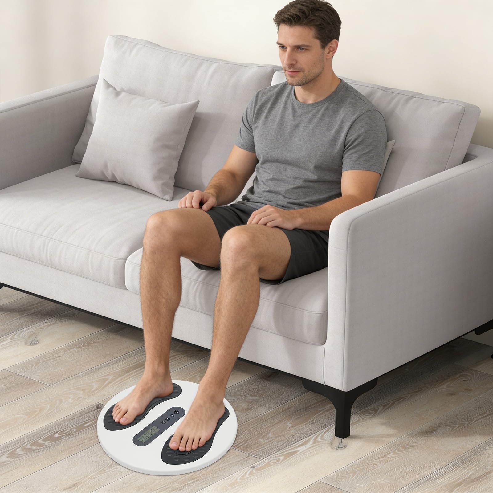 Appareil de massage des pieds avec EMS & TENS, 10 modes de fonctionnement, 20 niveaux d'intensité du pouls, écran LCD, massage des pieds avec minuterie, appareil de massage pour les pieds pour