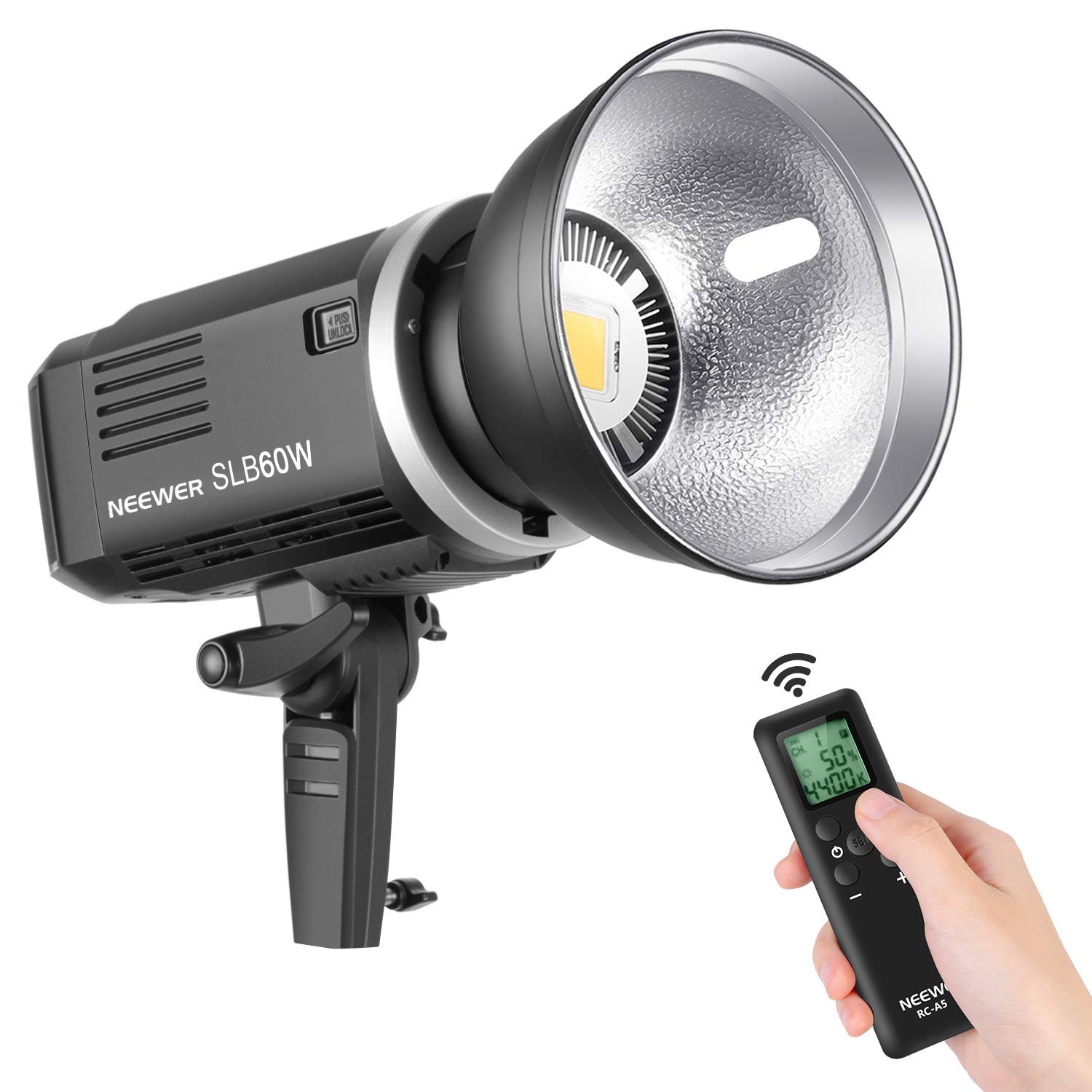 Neewer SLB60W LED Video Light White 5600K Version TLCI 95+ with Remote Control and Reflector,Continuous Lighting Bowens Mount with 8700mAH Lithium Battery for Video Recording Outdoor Shooting