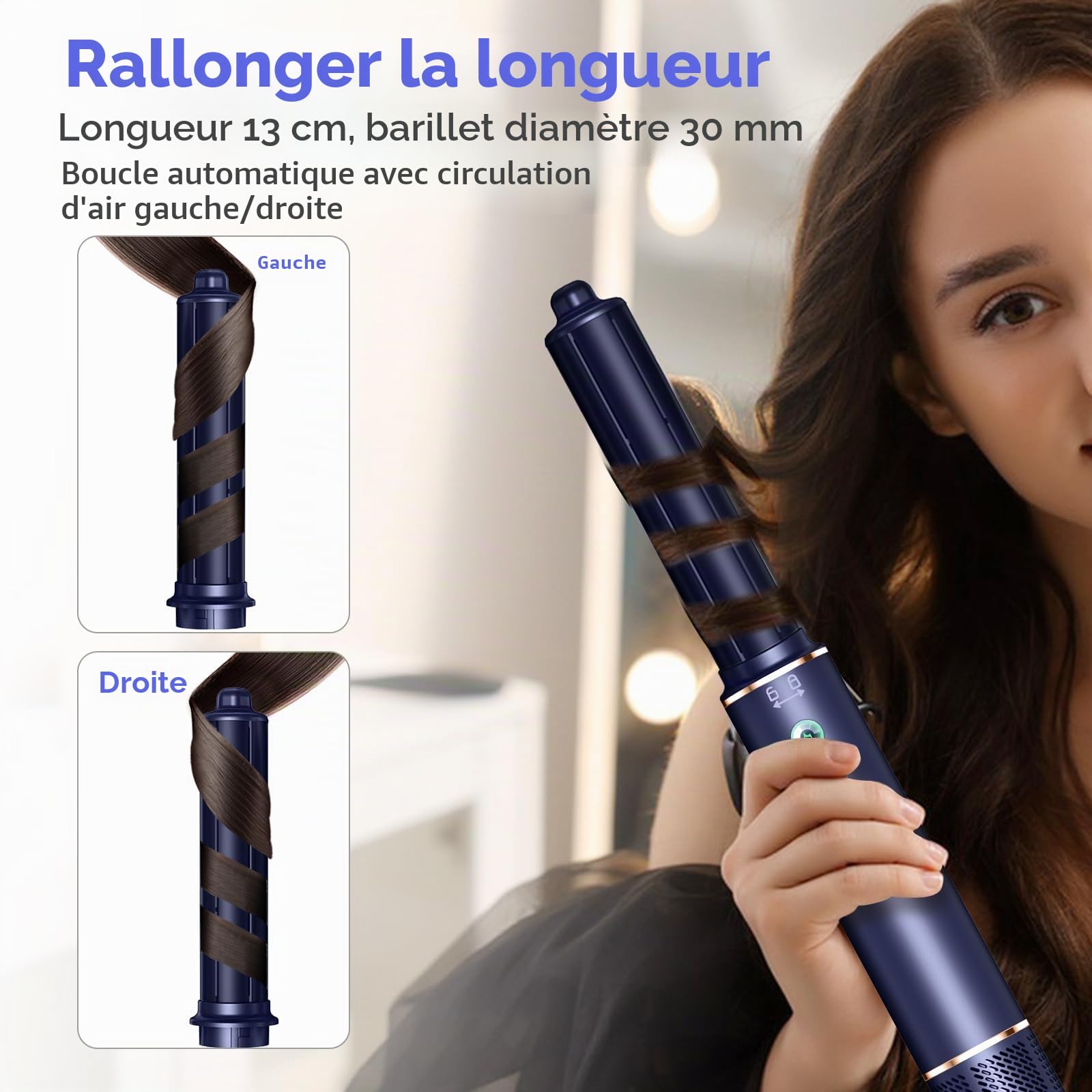 MogaWave Seche Cheveux 5 en 1 Air styler avec Sèche-cheveux de 110000 tr/min 20M/S pour un Séchage Rapide, Hair Styler de 320 Millions d'Ions avec Fer A Boucler, Brosse Lissante ＆ Brosse Volumisante