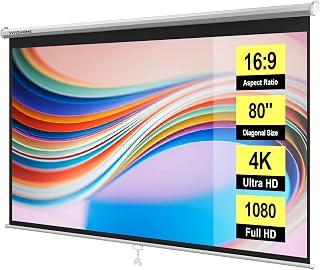 VIVOHOME 80 Inch 16:9 Manual Pull Down Projector Screen - 4K HD Retractable Auto-Lock for Home Theater & Office (70x40 Display)