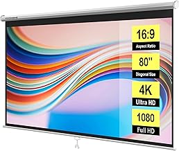 VIVOHOME 80 Inch 16:9 Pull Down Projector Screen, HD 4K R...