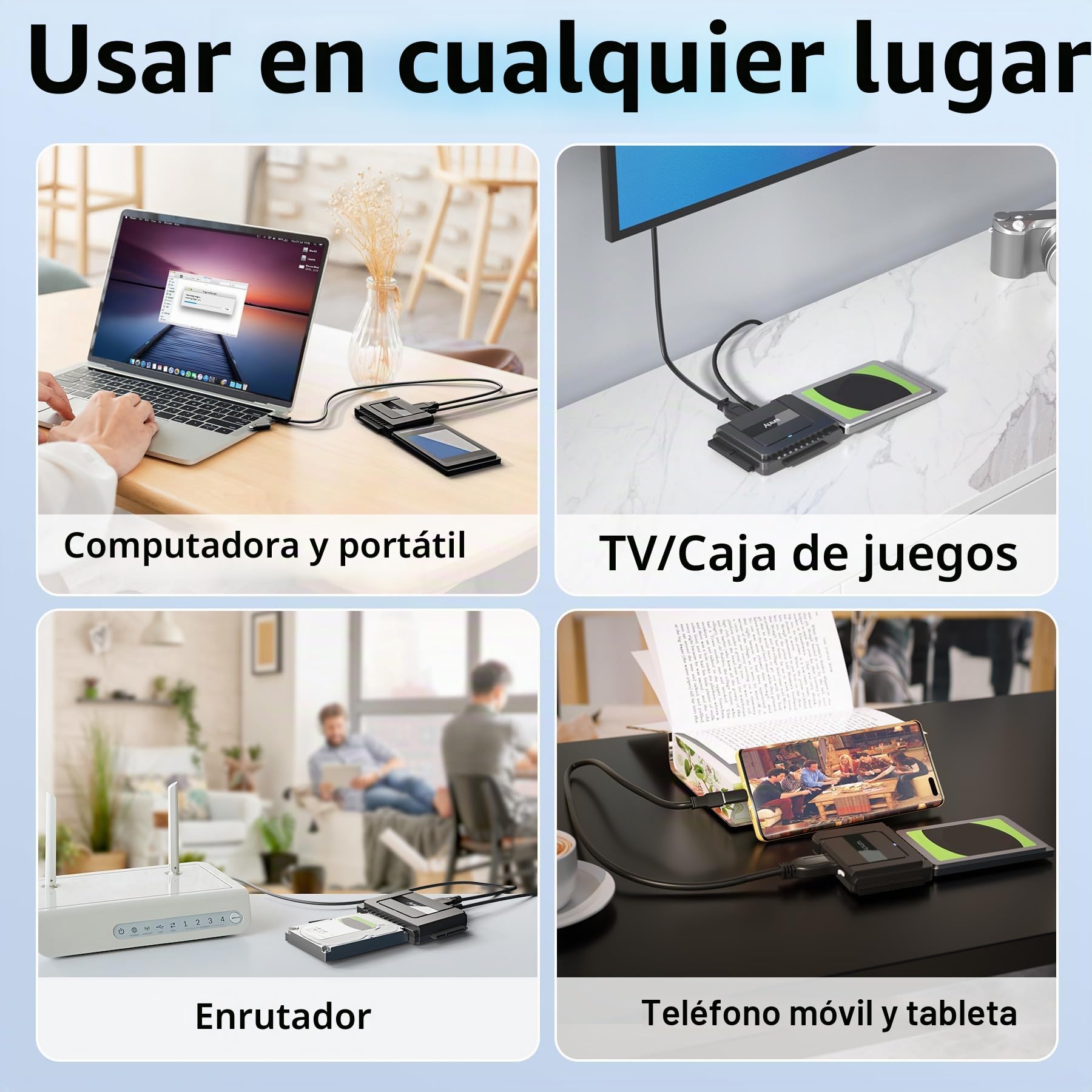 Alxum IDE a SATA Cable Adaptador, USB Lector Disco Duro Externo para 2,5 / 3,5 Pulgadas IDE HDD y SATA III HDD/SSD, con Cable USB C con Adaptador USB A y 12V/2A Fuente de alimentación