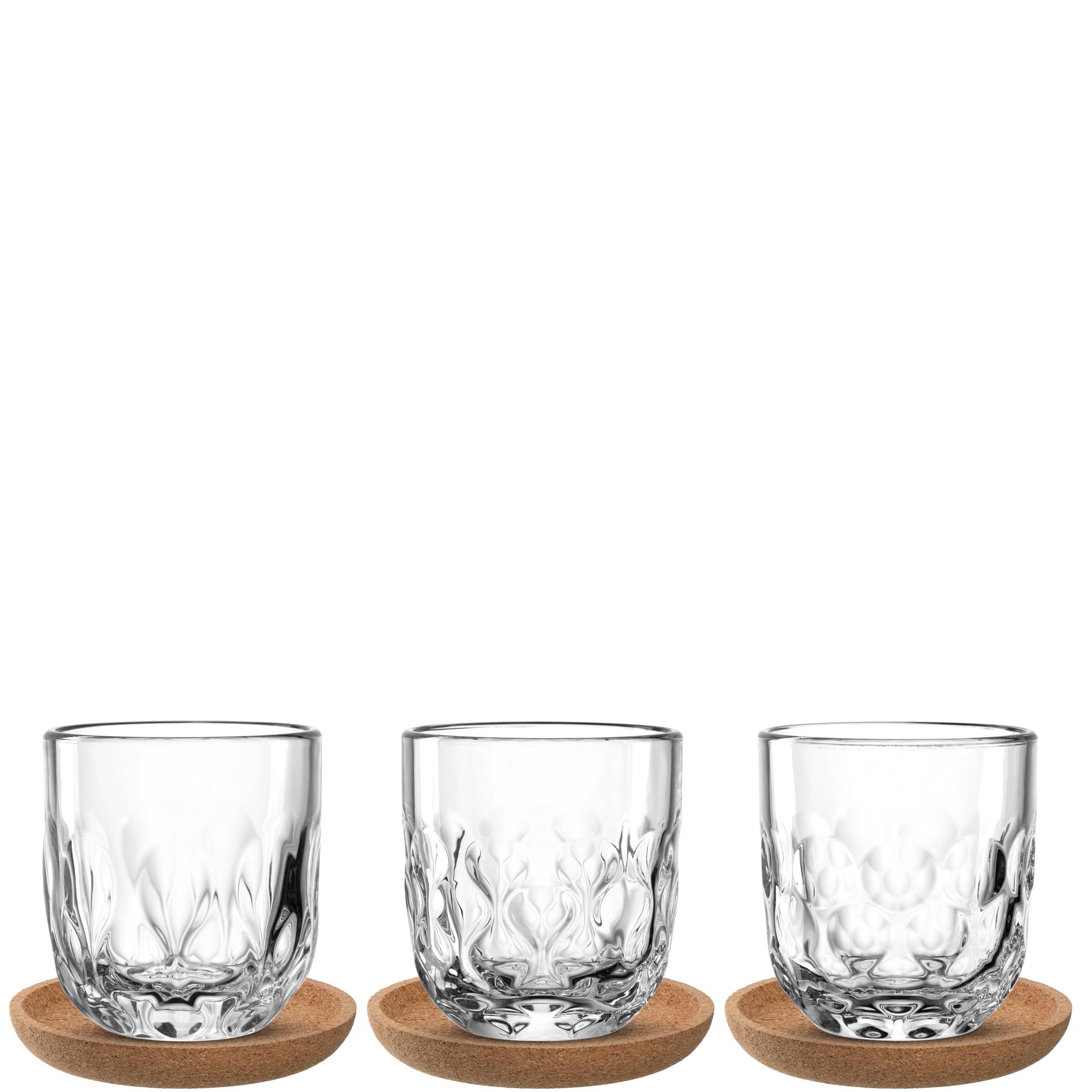 LEONARDO HOME GOCCE Kaffeeglas • 6tlg. Set • 3 Korkuntersetzer • 3 Kaffeebecher • Cappuccinoglas für Siebträger • Spülmaschinengeeignet • Mit Tropfenstruktur • Transparent • 220 ml • 055191