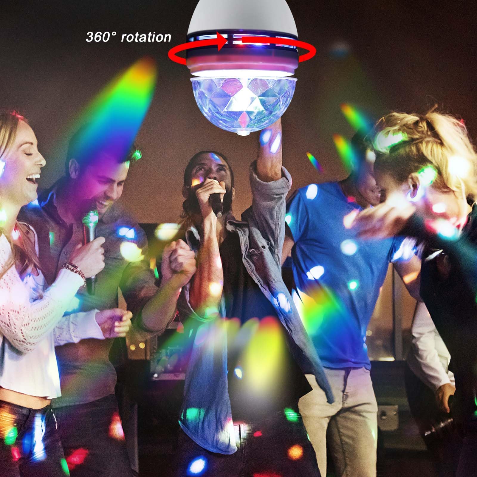 GBKDQQ 2 luces LED para fiestas, E27, 3 W, RGB, LED, bola de discoteca, rotatoria 360°, bombilla LED discoteca, decoración para bodas, cumpleaños, Halloween, Navidad