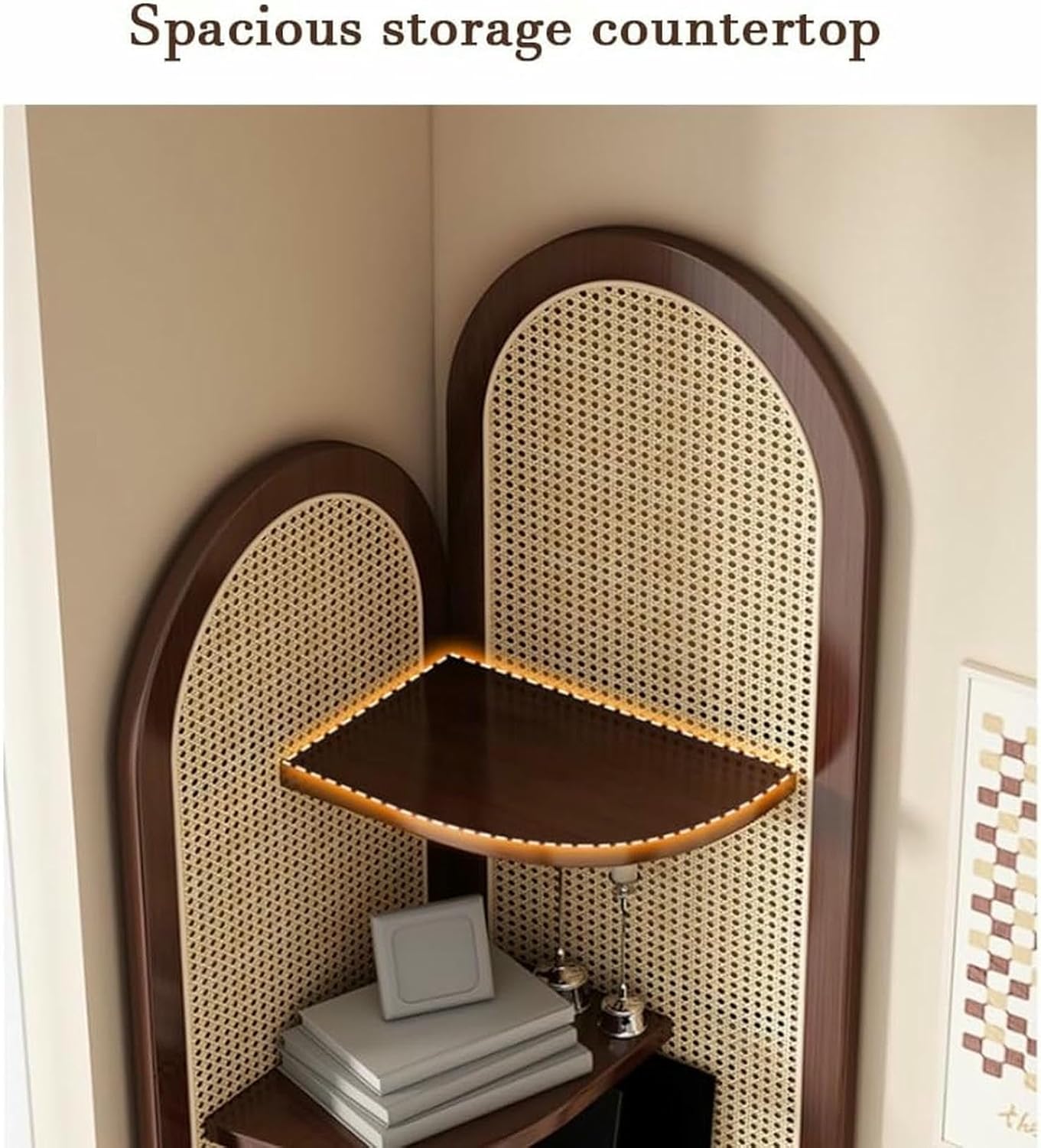 4-Tier Rattan Corner Shelf, Stylish Multi-Tier Corner Organizer for Living Room, Space-Saving Right Angle Design, Perfect for Small Spaces