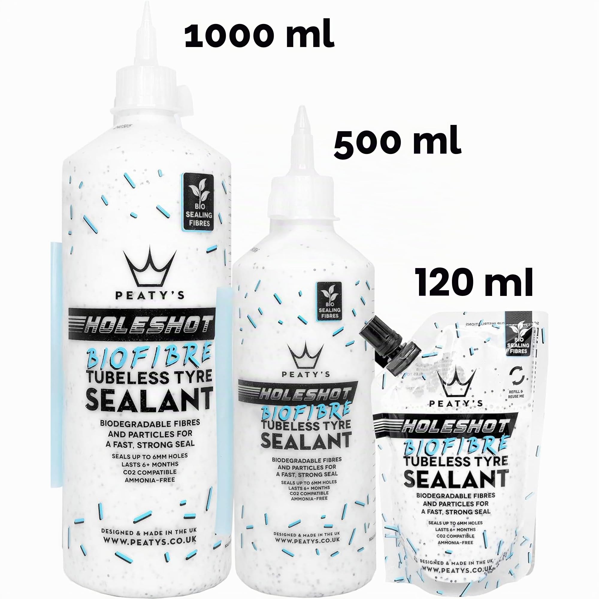 Peaty's Holeshot - Sellador de neumáticos sin cámara de biofibra, reparación de pinchazos de acción rápida para bicicletas, sella agujeros de hasta 6 mm, sellador sin cámara para bicicletas de