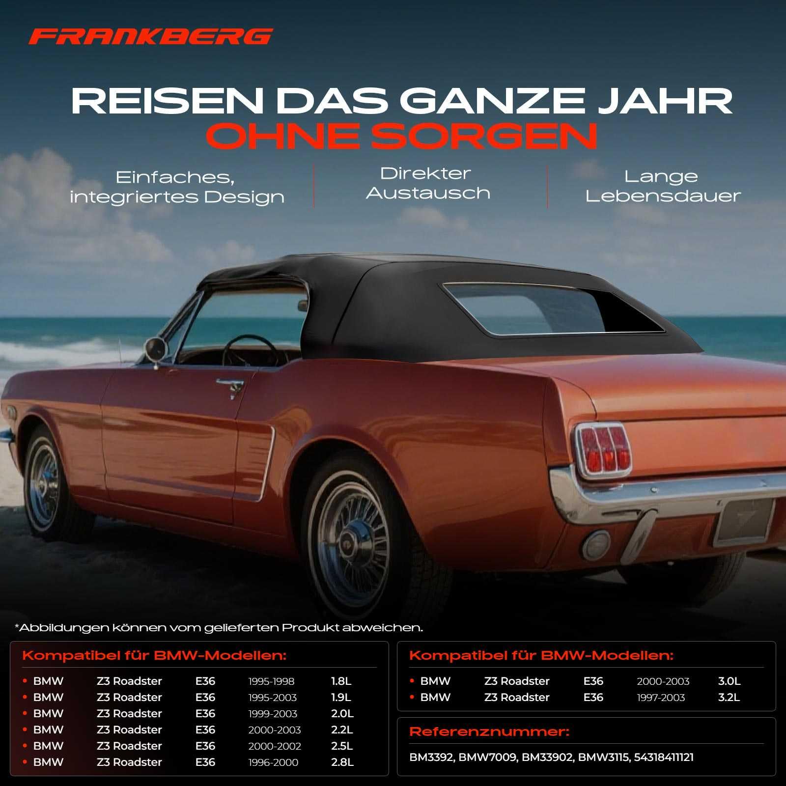 Frankberg Cabrioverdeck Softtop Verdeckbezug Schwarz für Z3 Roadster E36 1.8L-3.2L 1995-2003 54318411121