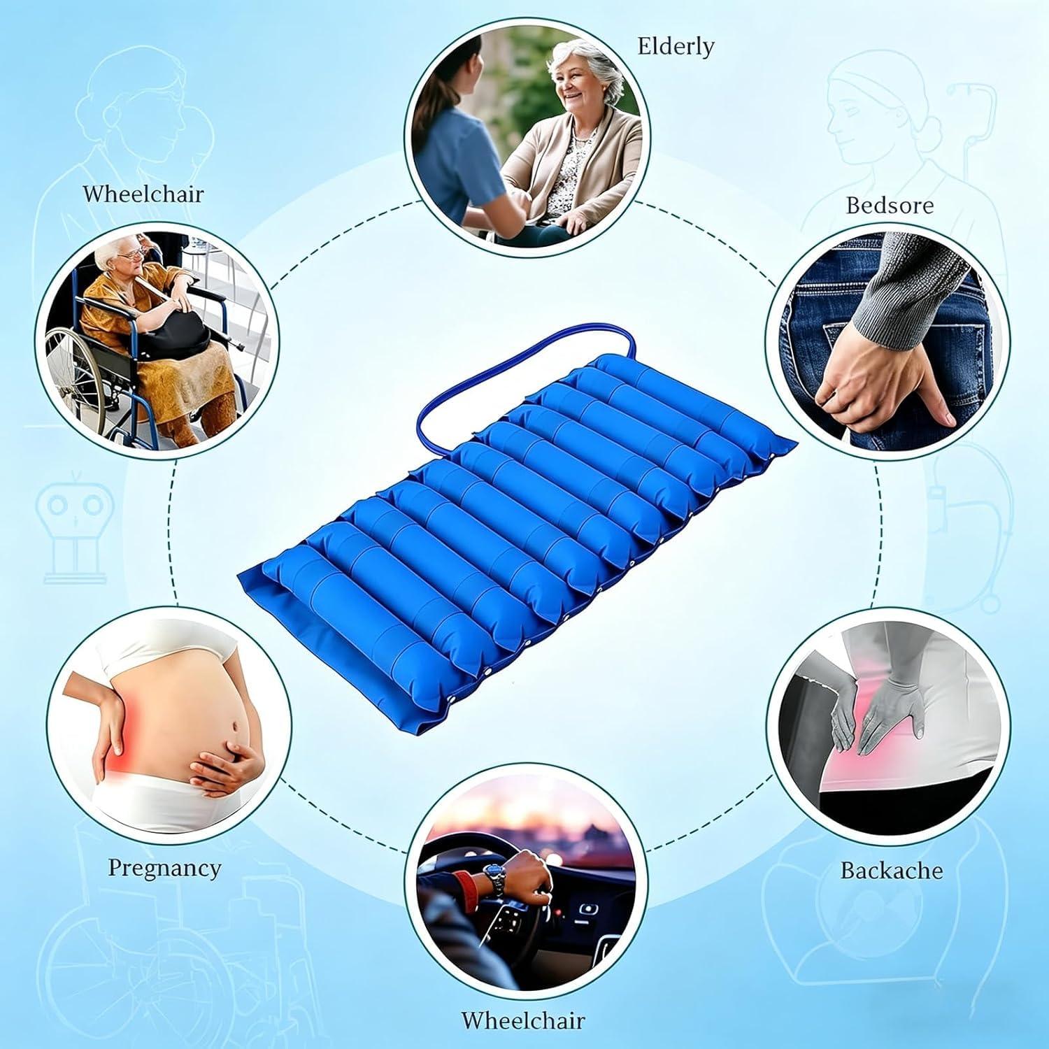 MObyat Coussin en Fauteuil Roulant, Matelas À Air À Pression Alternée avec Pompe + 11 Bandes De Gaz, Pompe À Pression Variable Ultra Silencieuse, pour Favoriser La Circulation Musculaire Et Le Sang