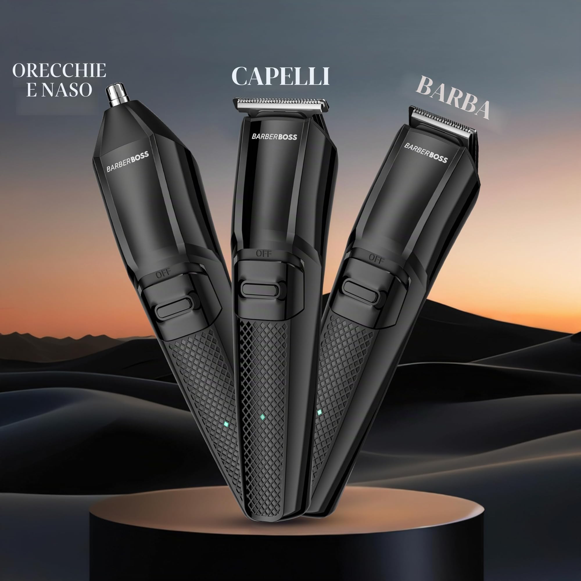 Barberboss Regolabarba da uomo, tagliacapelli versatile per tagli di precisione, kit completo per la toelettatura degli uomini, strumento per lo styling di capelli e barba, kit wireless per taglio di