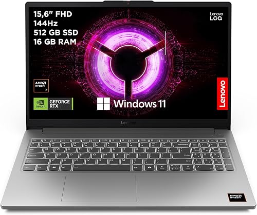 Lenovo LOQ Essential Gen 10 - Ordenador Portátil Gaming IA 15.6" FHD (AMD Ryzen 7 7735HS, NVIDIA GeForce RTX 4050, 16GB RAM, 512GB SSD, 144Hz, Wi-Fi 6, Sin Sistema Operativo) QWERTY Español - Gris