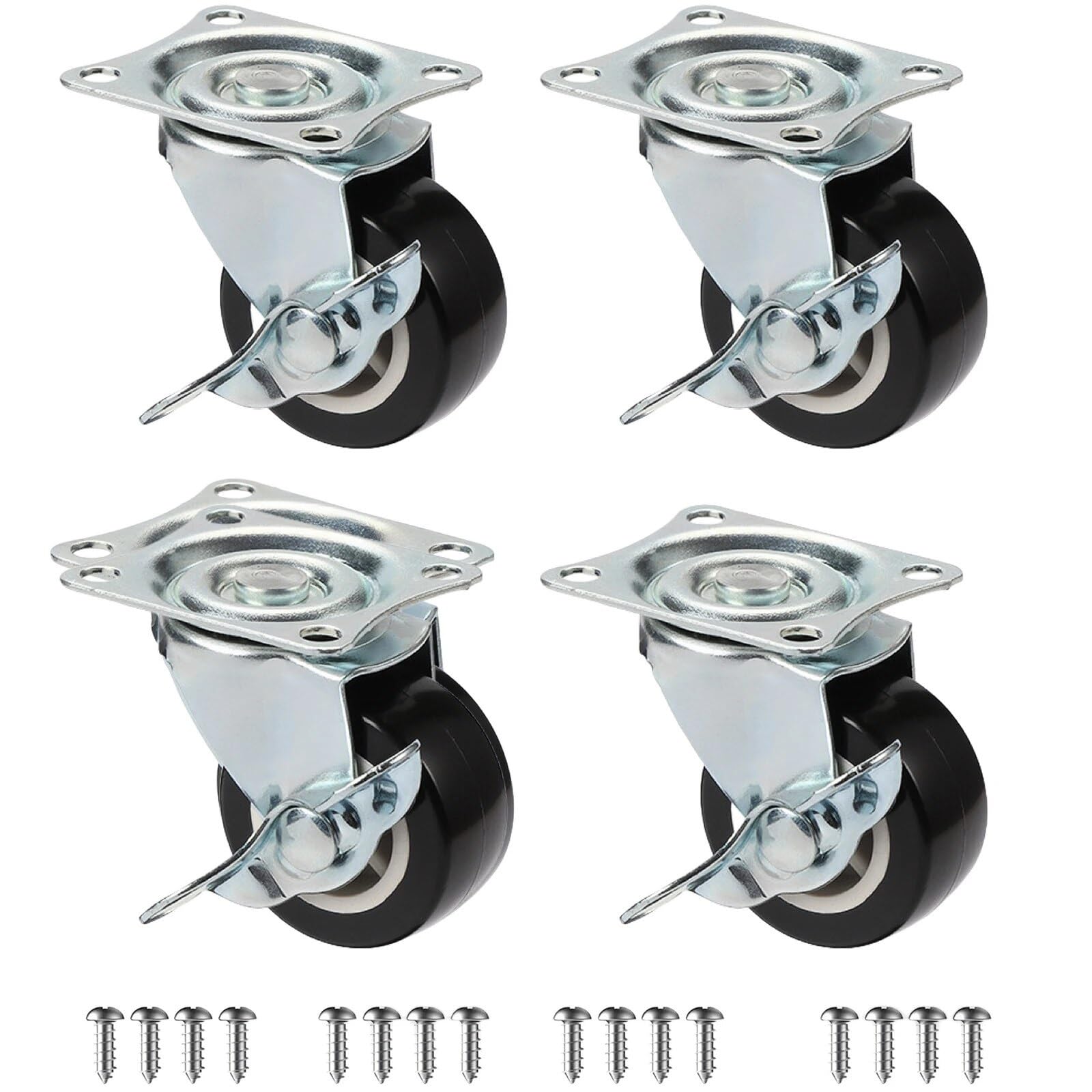 GBRJUYF 4-Pack PVC Furniture Cs 1"/1.25"/2" Heavy-Duty Silent Universal Wheels Swivel Cs with Brake for Trolleys - Ideal for Smooth Mobility