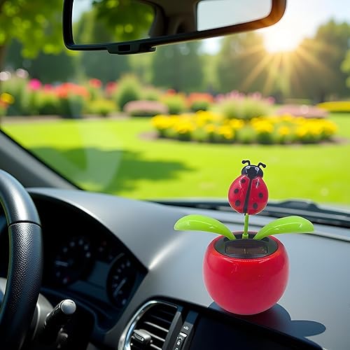 Miniatura 3 de Coche de flores bailarinas solares rojas, decoraciones de salpicadero, divertida maceta de flores bailarinas con energía solar, adornos para