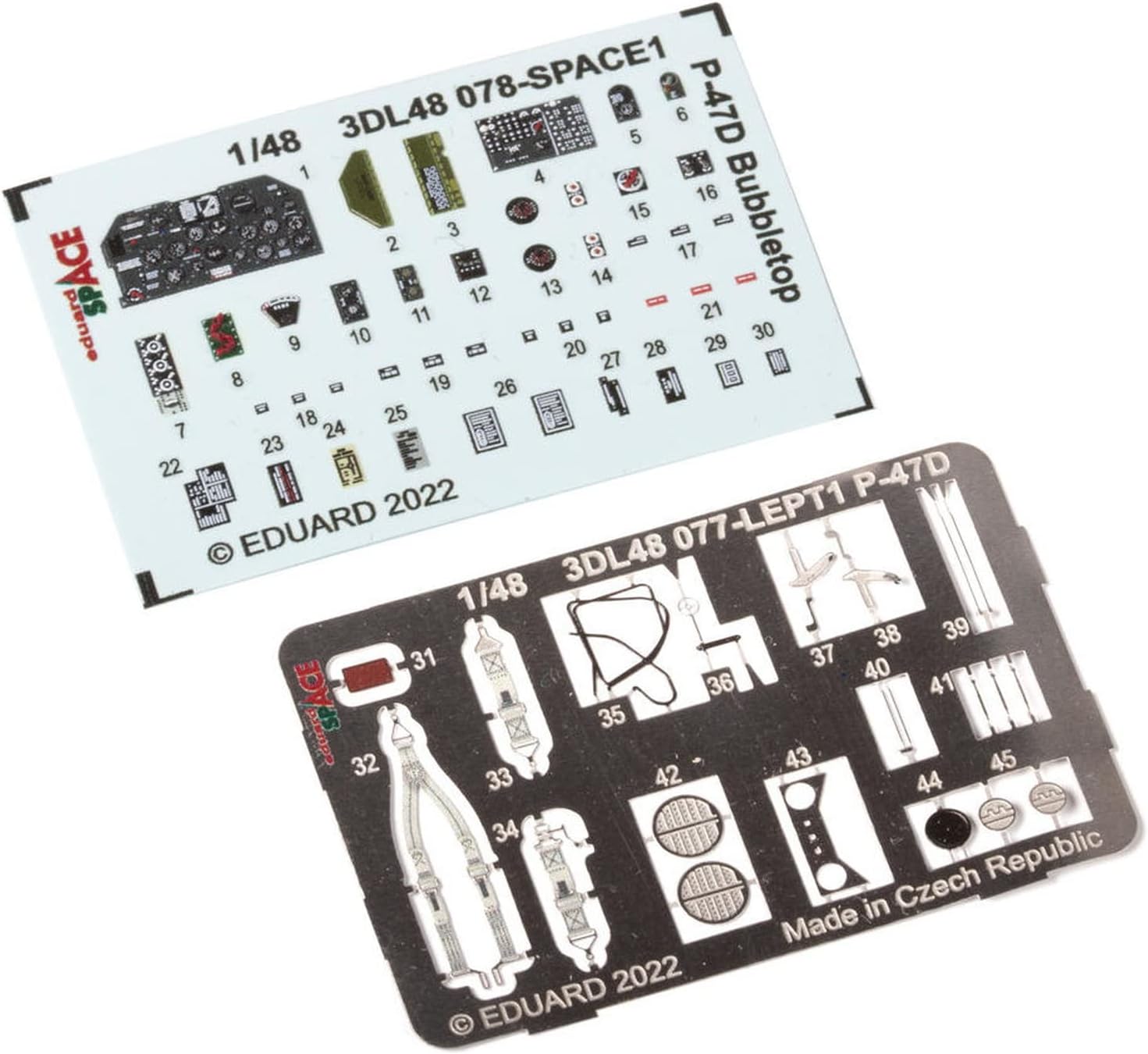 EDU3DL48078 Space Republic P-47D Thunderbolt Bubble Canopy Interior 3D Decal Etching Parts Set for Tamiya Plastic Model Decal